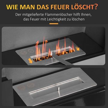 HOMCOM Echtfeuer-Dekokamin Ethanol-Kamin (Set, 1-St., 1 x Ethanol-Kamin), mit Löschhilfe, Metall Schwarz 90 x 18 x 60 cm