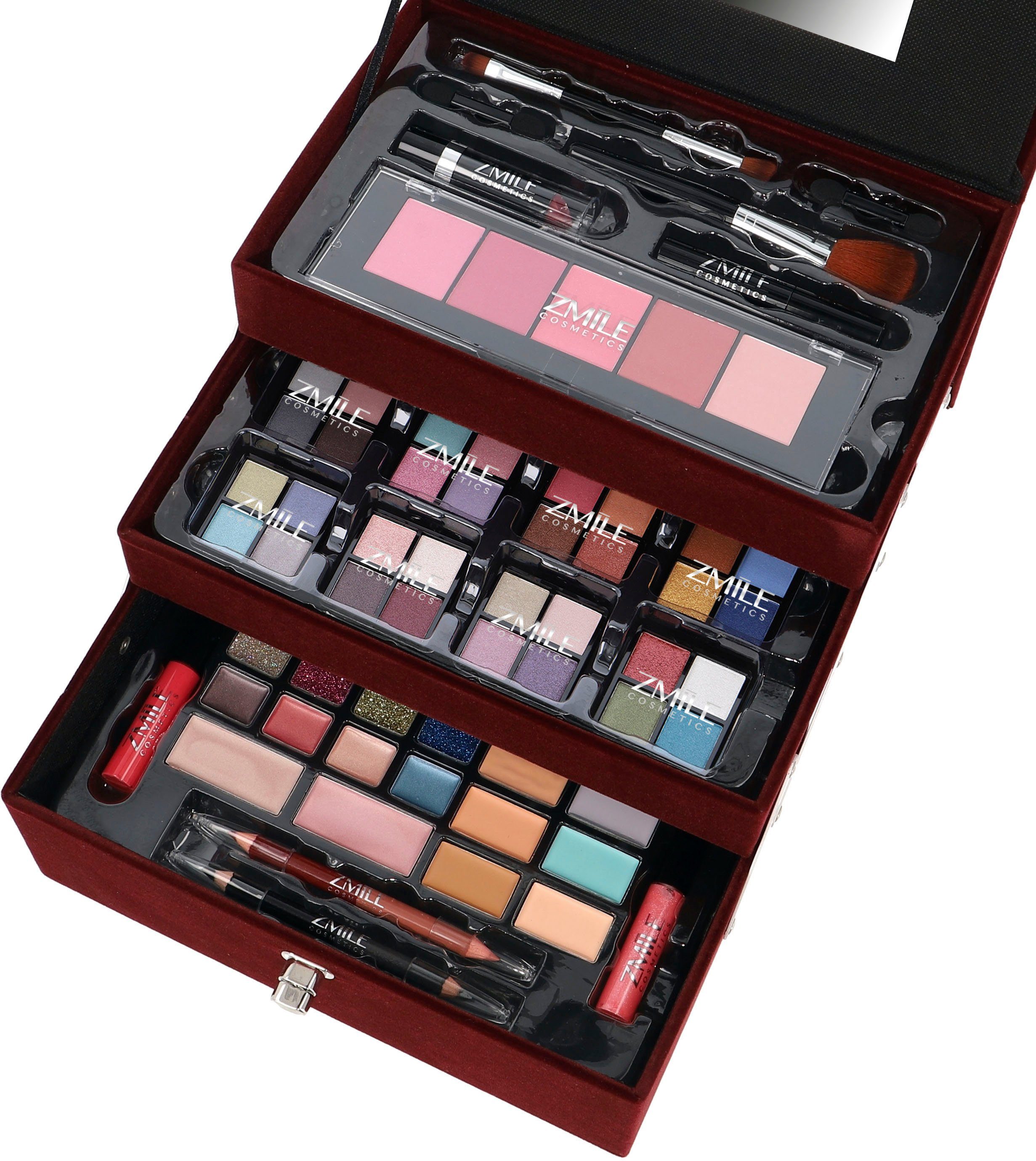 ZMILE COSMETICS Schmink-Koffer Beauty Case Velvety, 74-tlg., Vielseitig für Kosmetik & Schmuck, mit Spiegel.