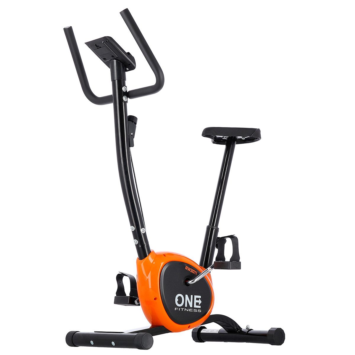ONE FITNESS Heimtrainer Fahrrad Cardiotraining für Zuhause Schwarz/Orange, Einfach zu Bedienen, mit Tablethalterung