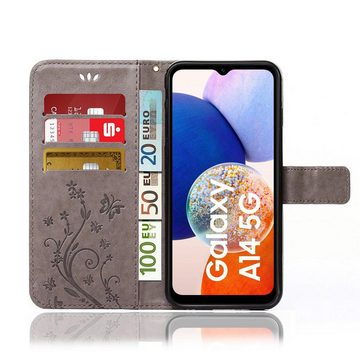 Numerva Handyhülle Bookstyle Flower für Samsung Galaxy A14 / A14 5G, Handy Tasche Schutzhülle Klapphülle Flip Cover mit Blumenmuster