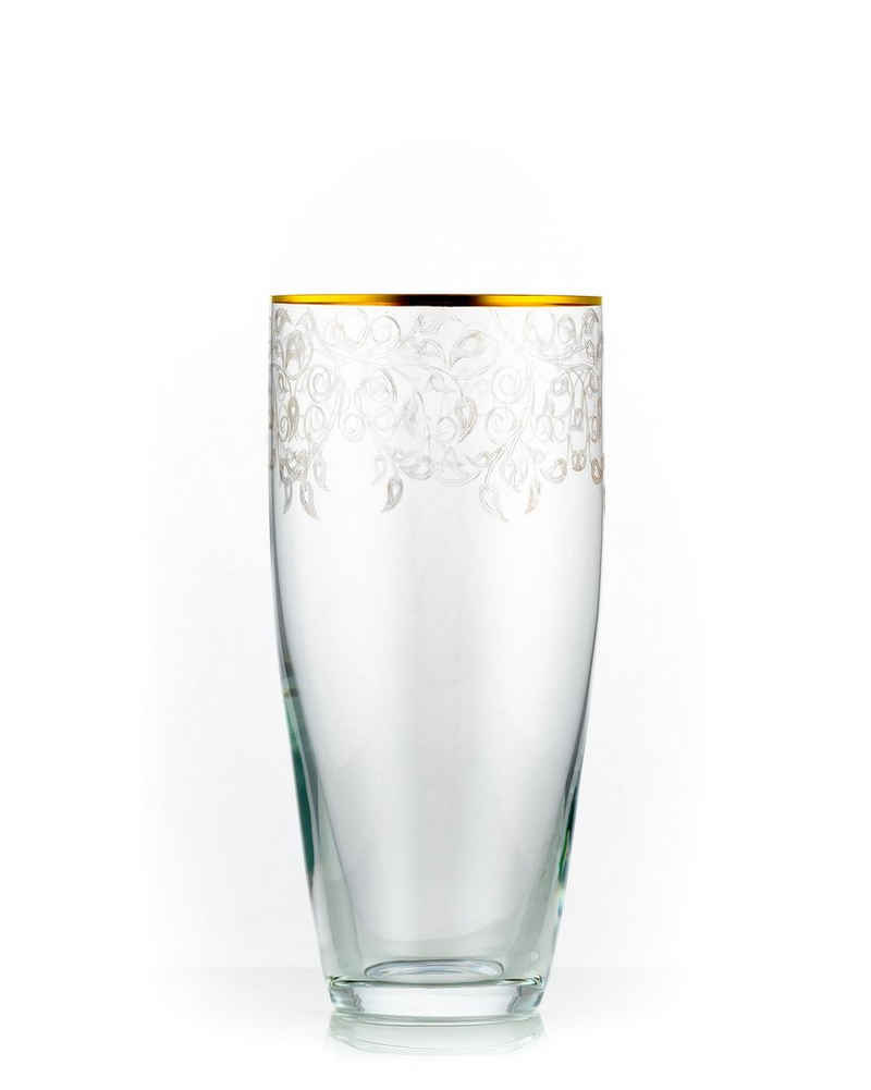 Crystalex Tischvase Vase Gold Gravur 250 mm (Einzelteil, 1 St., 1 x Vase), Gold Gravur, Kristallglas, Blumen Deko