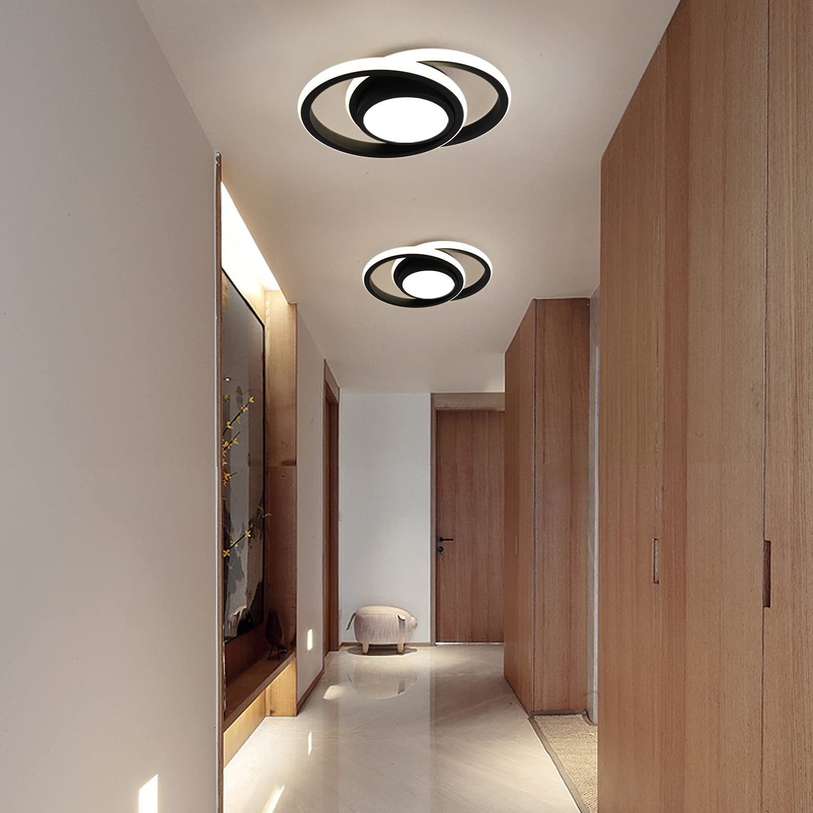 JDONG LED Deckenleuchte 30/32CM Schwarz/Weiß deckenlampe, LED fest integrie günstig online kaufen