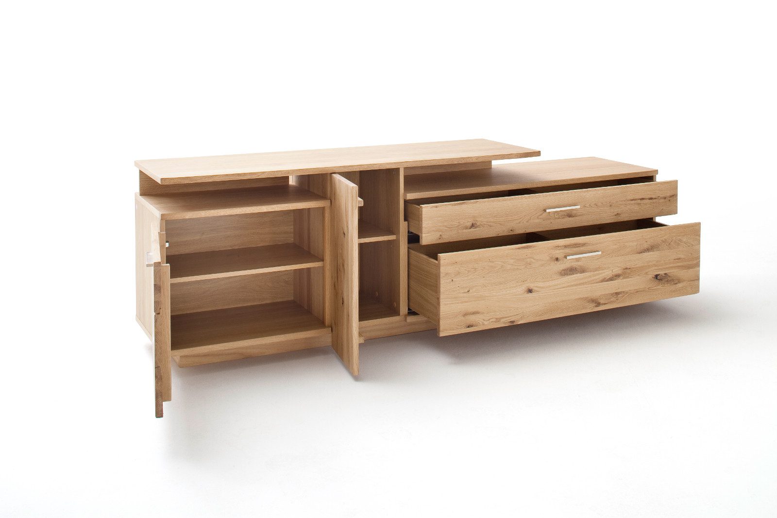 Empinio24 TV-Bank SF-T34, Breite 210 cm, Eiche teilmassiv bianco, mit 2 Türen und 2 Schubladen