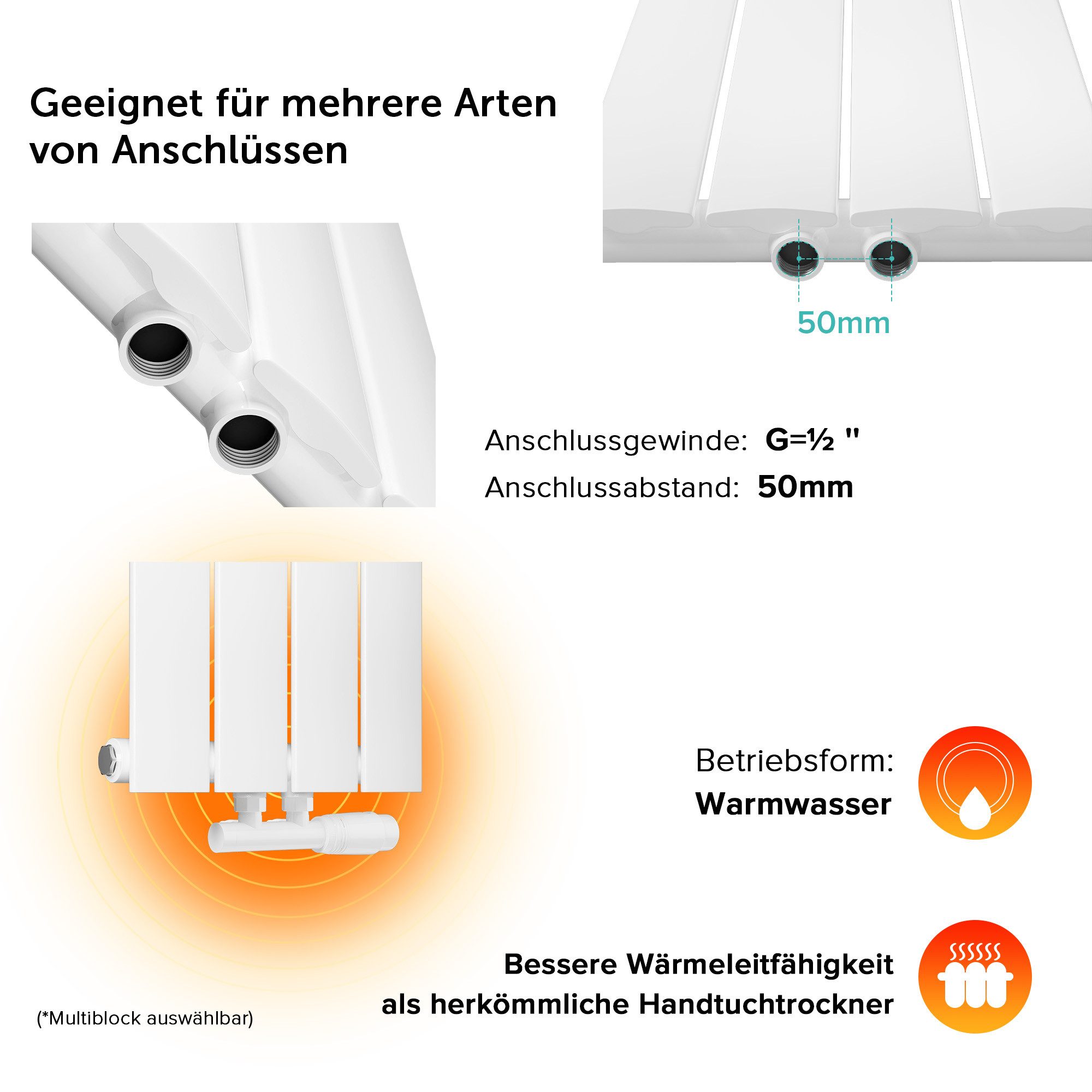 doporro Badheizkörper Badheizung Flachheizkörper Vertikal Mittelanschluss FV NEU – Bild 4 von 5