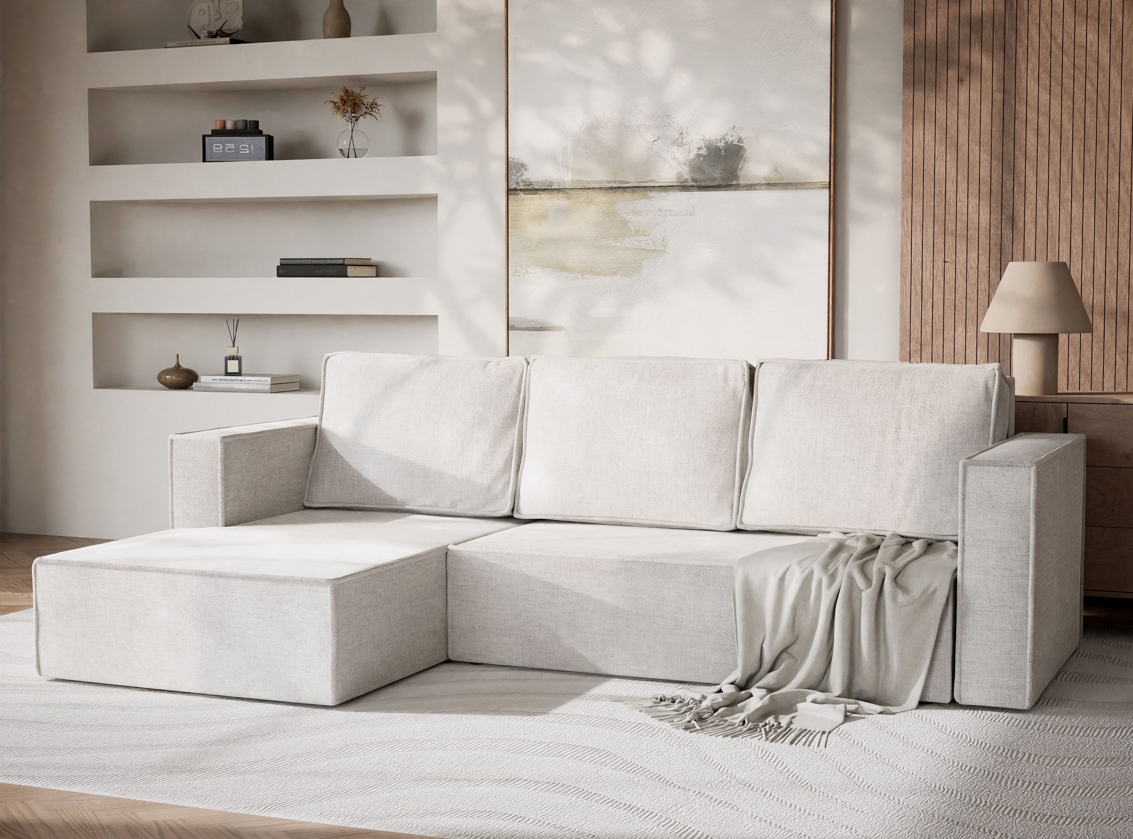 Maison de Rêve Ecksofa Luxi mit Schlaffunktion, L-Form Ecksofa mit Bettkasten, Schlafsofa, Liegefläche 120x202 cm