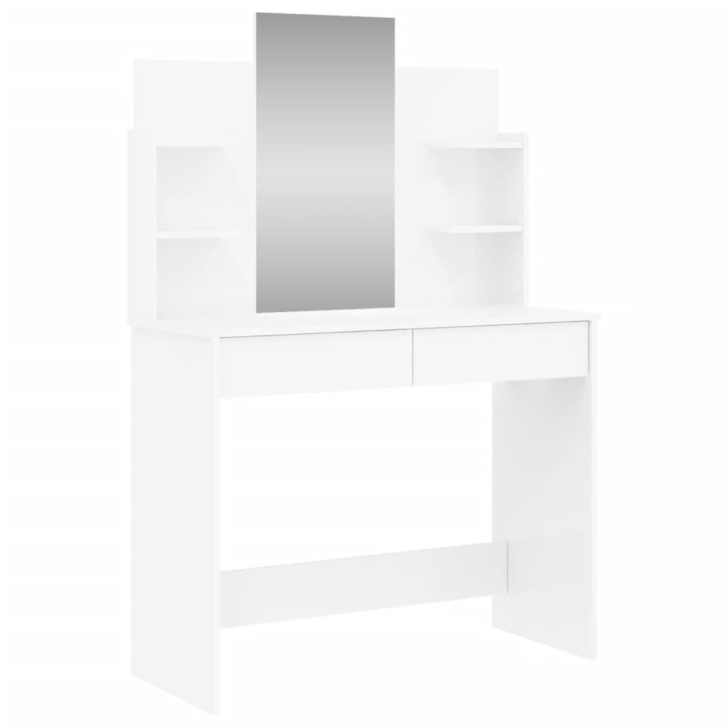 furnicato Hochglanz-Weiß 96x39x142 cm Schminktisch Spiegel mit