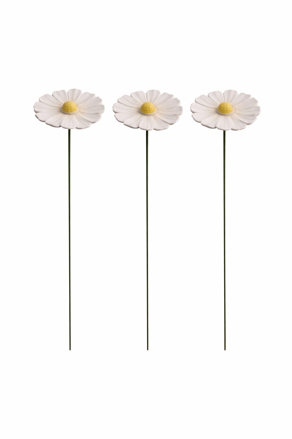 finehomegarden Gartenstecker Blüte Margerite Keramik weiß 3er Set Gartenstecker Ø7,5cm + Ø9cm (Set, 3-St., 3 tlg) Stab 48cm Stecker Blütenstecker Garten 2Größen wählbar