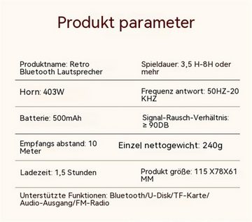 Bifurcation Tragbarer Party-Bluetooth-Retro-Lautsprecher (8 Stunden Akkulaufzeit) Bluetooth-Lautsprecher