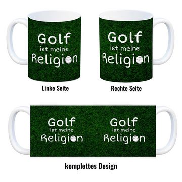 speecheese Tasse Golf ist meine Religion Kaffeebecher mit Golfmotiv