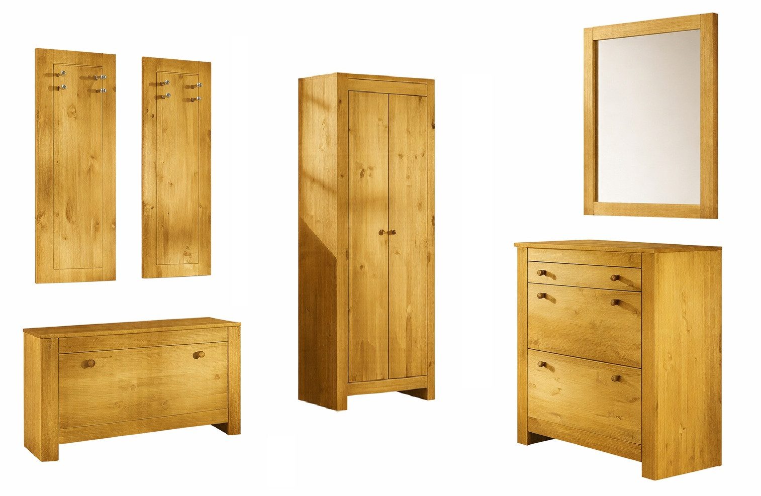 Clever-Moebel Garderoben-Set Garderoben-Set Flur 6-tlg Massivholz Kiefer Landhausstil, (Sparset, 6tlg. Set), Stil: Landhaus, 6 teilig