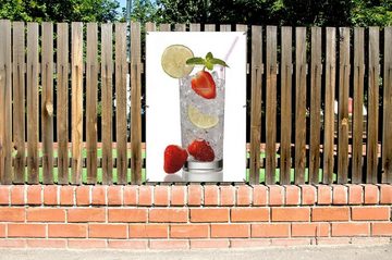 Wallario Sichtschutzzaunmatten Glas Wasser mit Erdbeeren