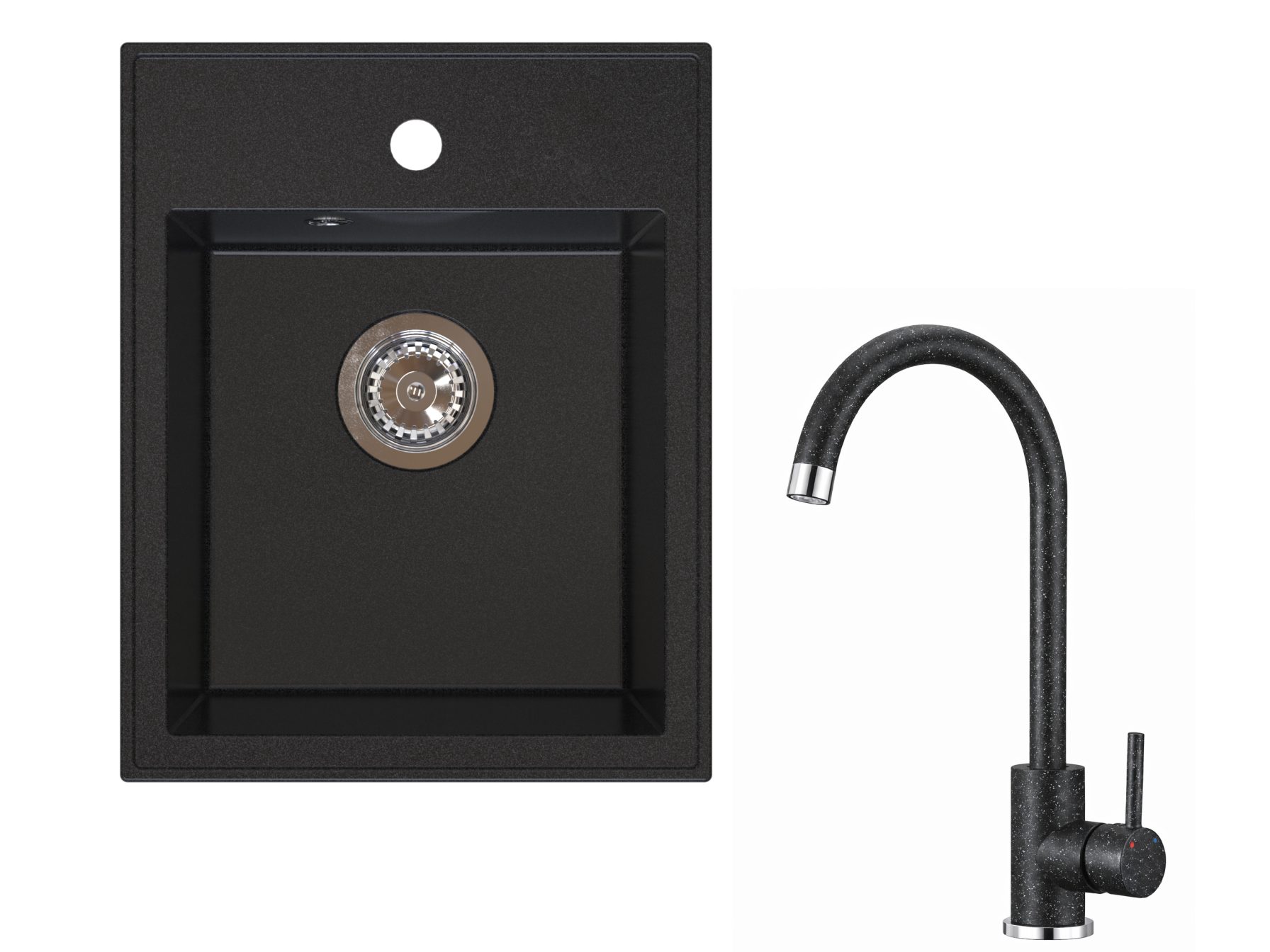 manestein Granitspüle Aura Granit Küchenspüle mit Armatur und Siphon 39x48cm, 40/19 cm, (inklusive ablaufgarnitur und Armatur)