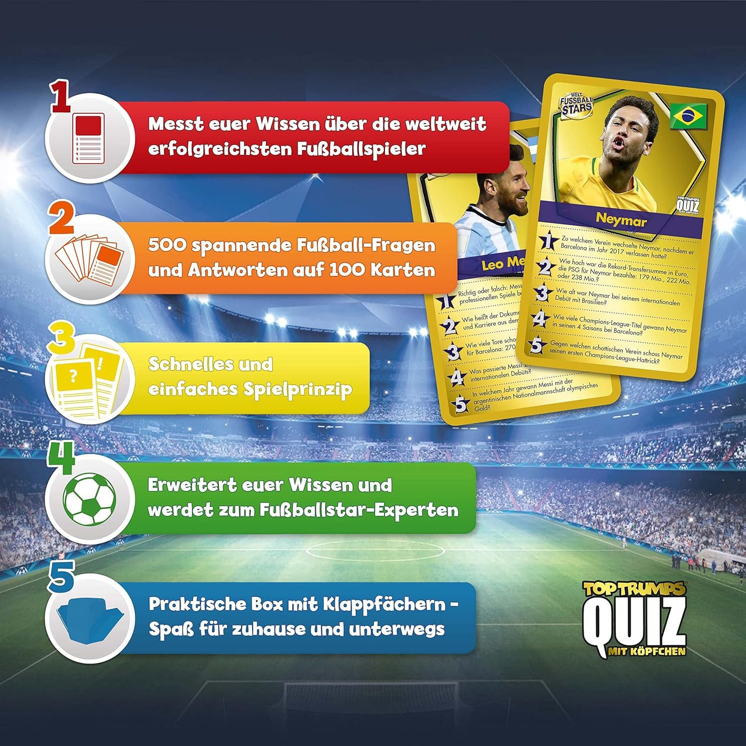 Winning Moves Spiel Top Trumps Quiz - Weltfußball Stars (grün), Kartenspiel