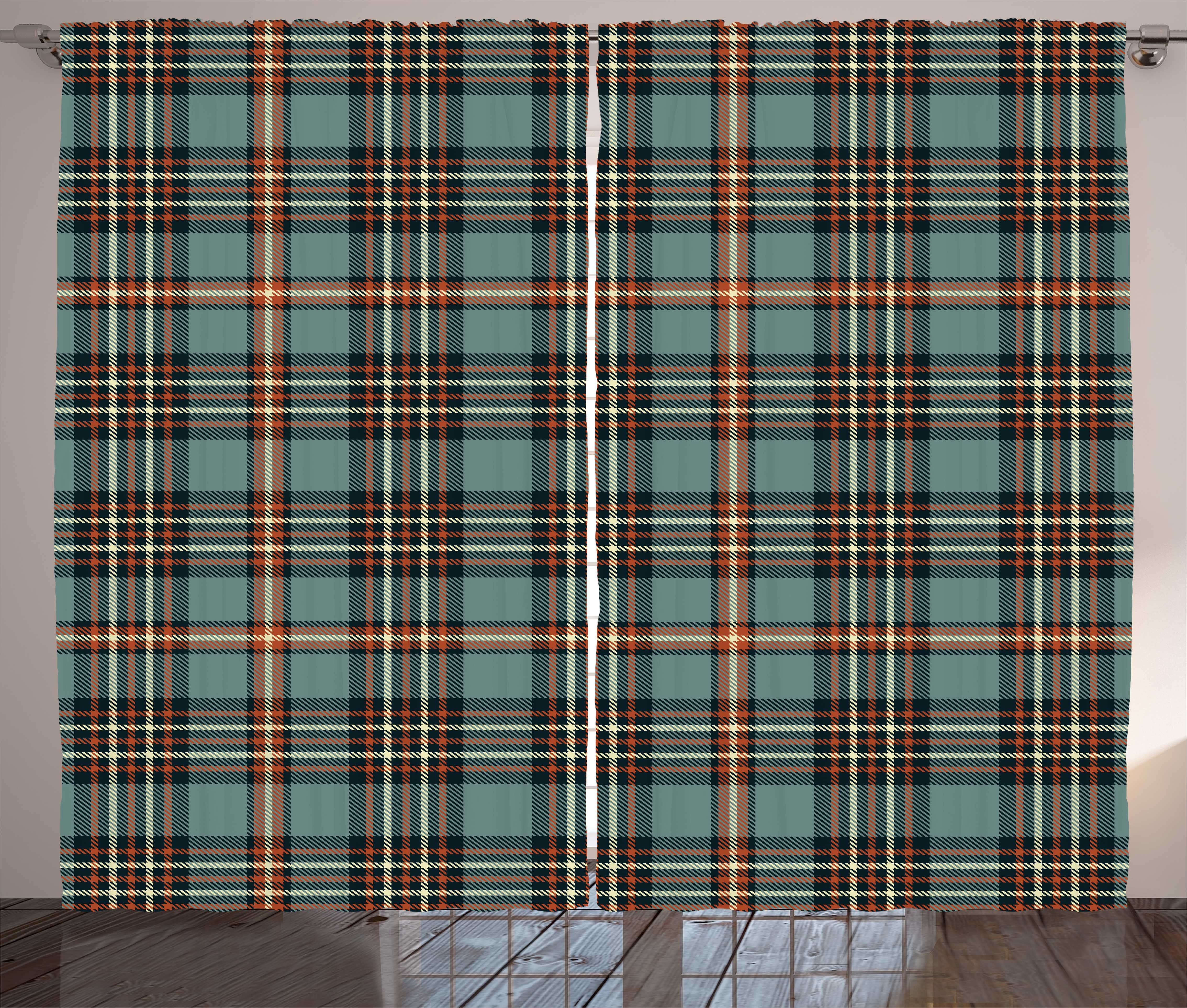 Gardine Schlafzimmer Kräuselband Vorhang mit Schlaufen und Haken, Abakuhaus, Schottenkaro Traditionelle schottische Plaid