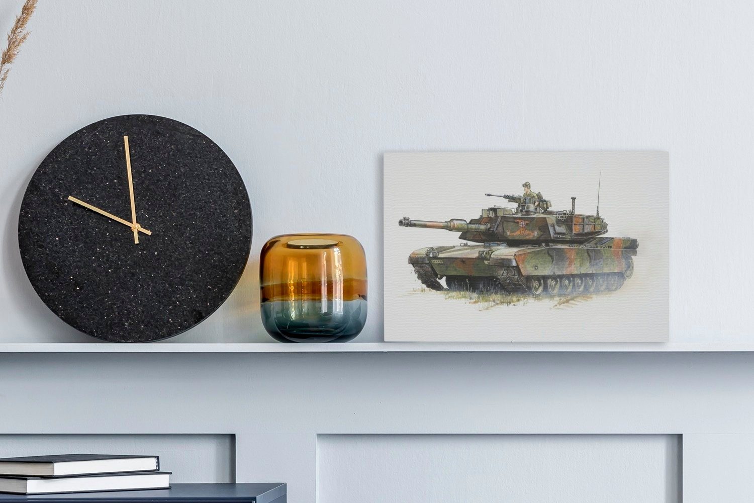 amerikanischen OneMillionCanvasses® Armee, Eine Leinwandbild St), (1 Wandbild 30x20 der eines cm Wanddeko, Aufhängefertig, Panzers Leinwandbilder, Illustration