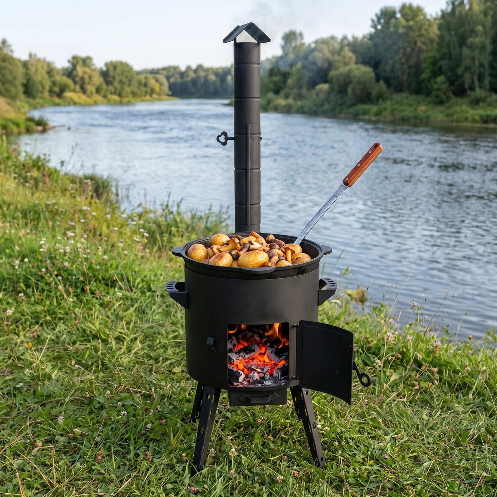 BIG-PAN Kochbesteck-Set 3er-Set XXL 60 cm Schöpflöffel Suppenkelle Schaumkelle Edelstahl (Edelstahl Holzgriff, 3-tlg., Lange Küchenhelfer Set für Wok Kazan Suppentopf Grill Gastro Küche), Rostfrei Hitzebeständig Profi