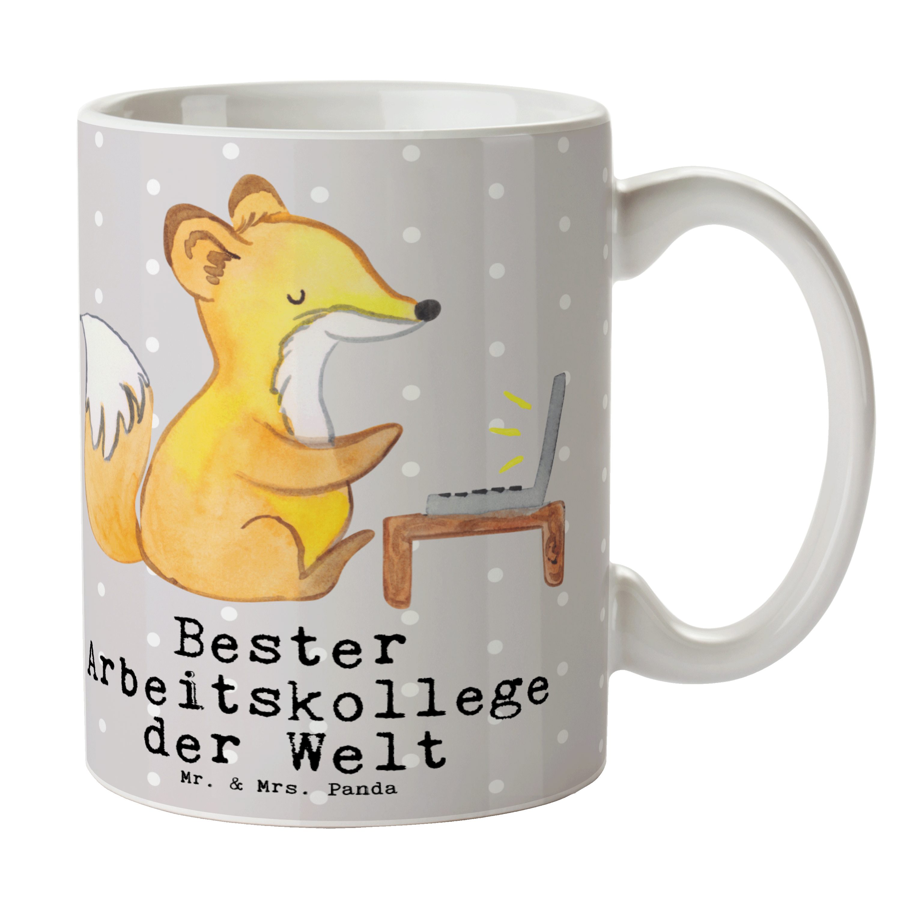 Mr. & Mrs. Panda Tasse Fuchs Bester Arbeitskollege der Welt - Grau Pastell - Geschenk, Kaffe, Keramik