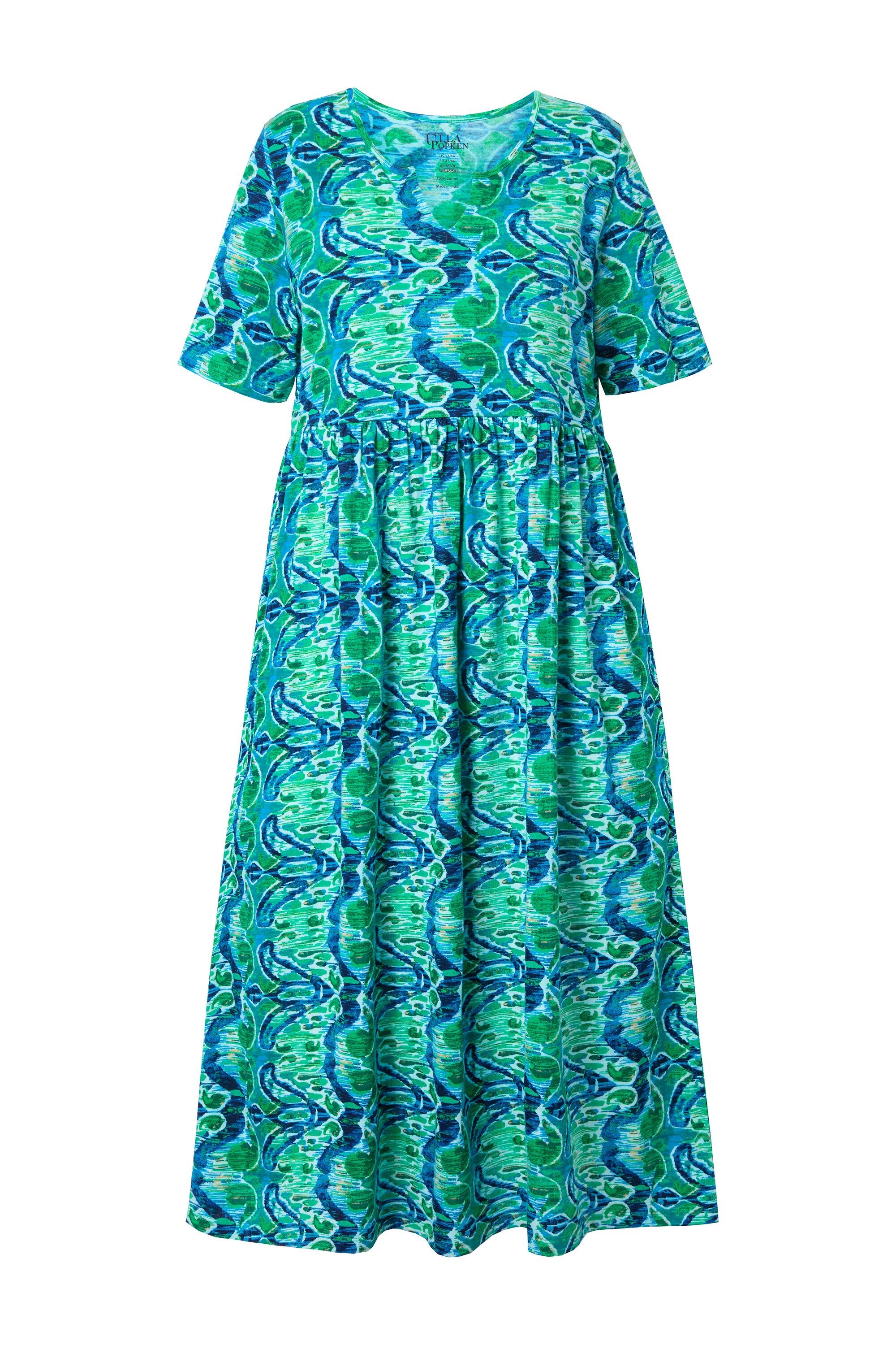 Ulla Popken Maxikleid Maxikleid Zipper A-Linie Tunika-Ausschnitt Halbarm günstig online kaufen