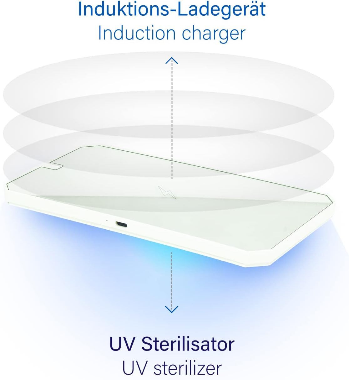 Leicke Ultraschallreiniger UV Desinfektionsbox Sterilisator Licht mit Induktionsladegerät, tragbares Desinfektionsgerät QI induktive LadestationUVReinigungsgerä – Bild 3 von 5