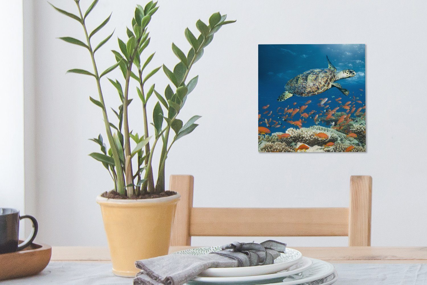 Leinwandbild mit für Leinwand OneMillionCanvasses® Bilder (1 Schlafzimmer Korallenriff St), Schildkröte, Wohnzimmer