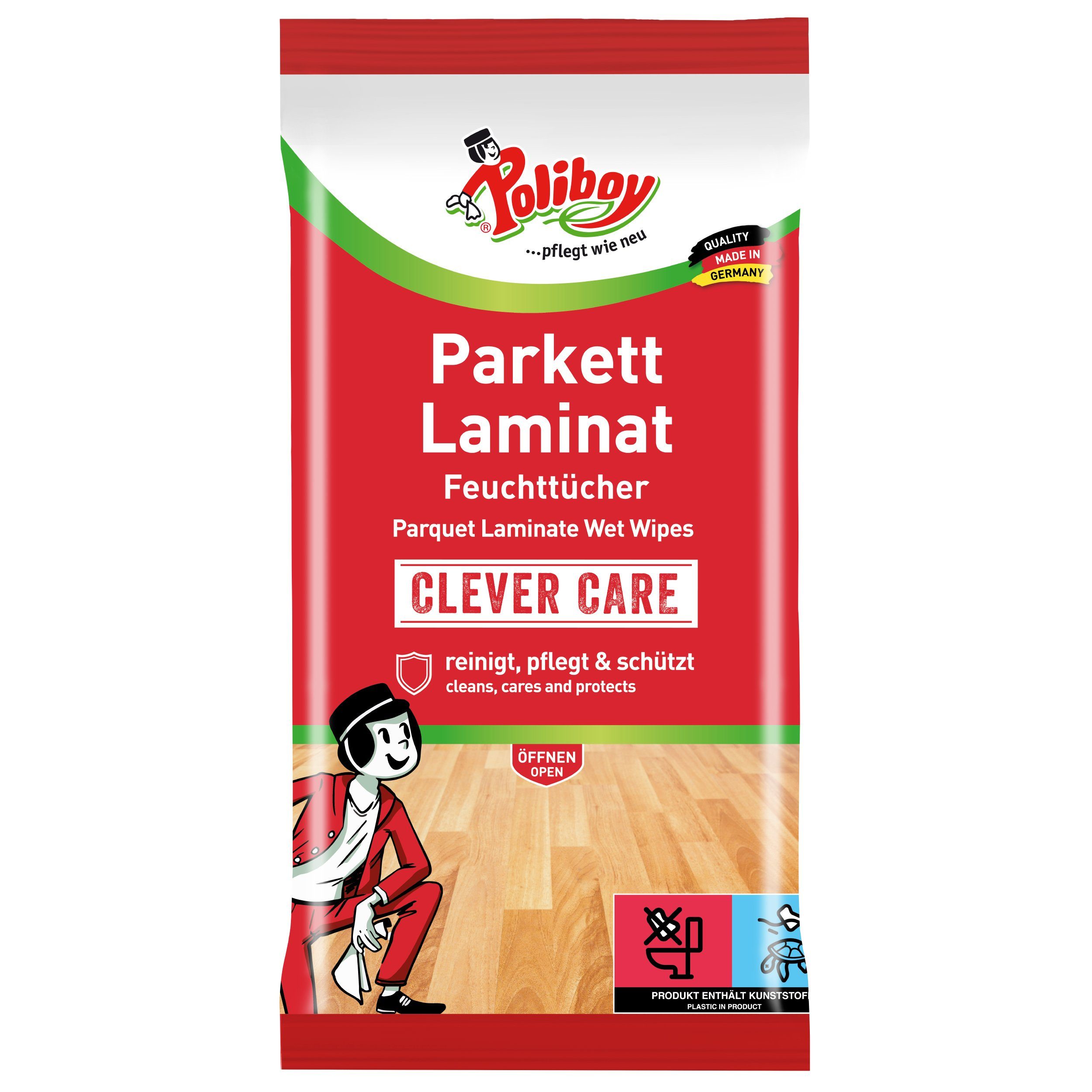 poliboy Parkett & Laminat Putztücher - 15 Tücher Reinigungstücher (30x22 cm, zur Reinigung speziell für Parkett- und Laminatböden - Made in Germany)