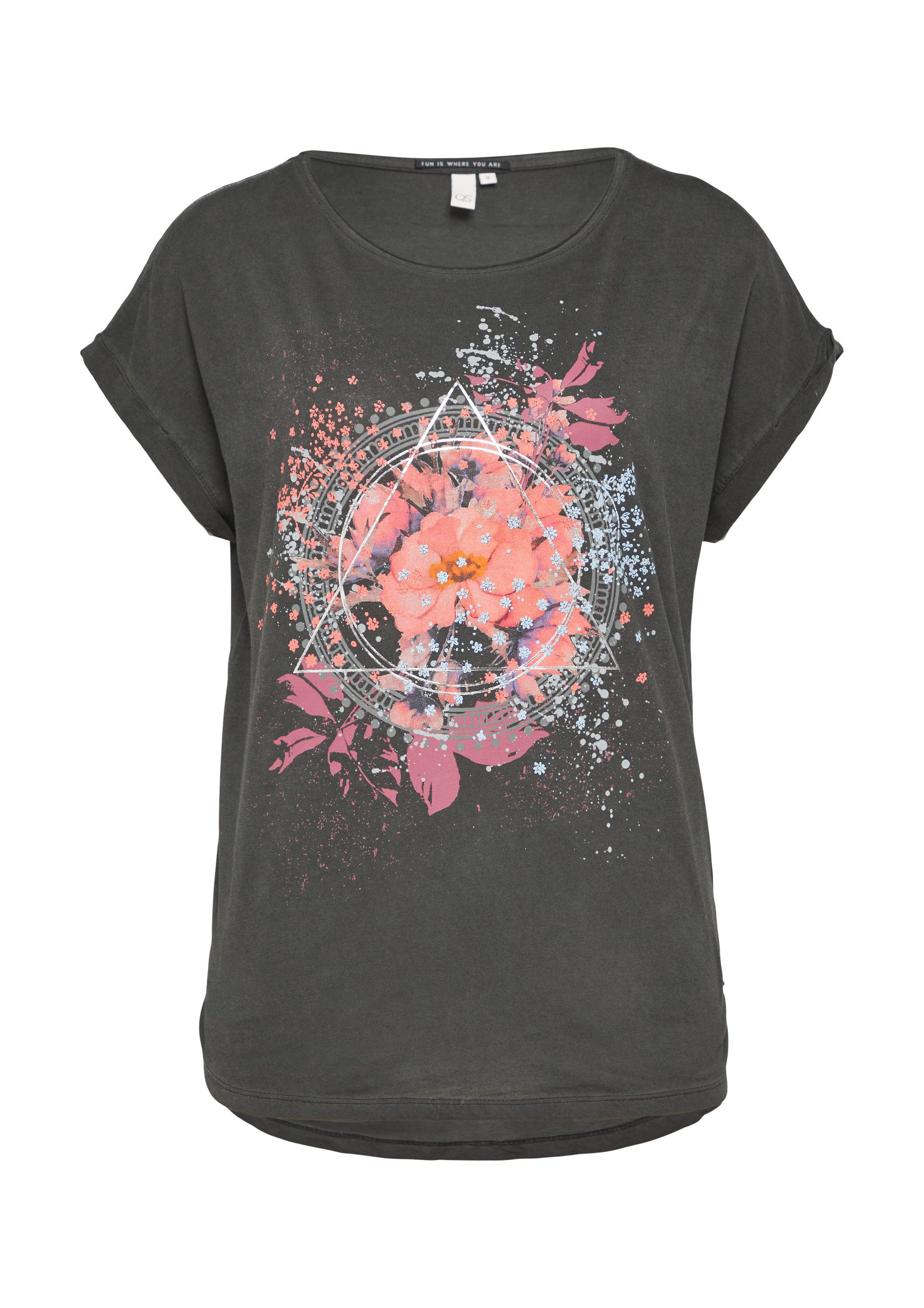 QS Kurzarmshirt T-Shirt Oversize-Shirt in gewaschener Optik mit Frontprint günstig online kaufen