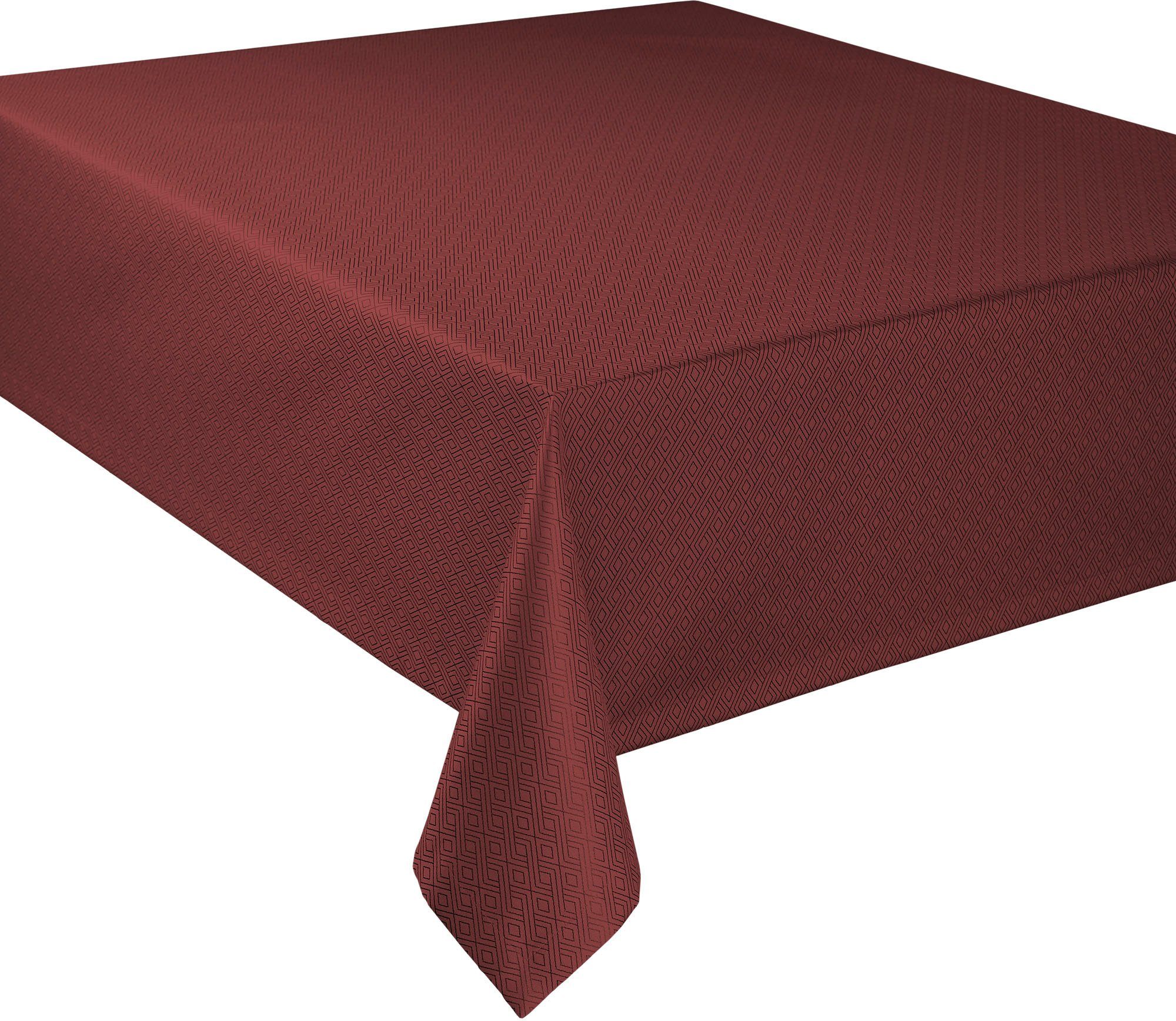 Curt Bauer Tischdecke 3947 Riga, mit Rautenmotiv, Damast-Tischwäsche (1-tlg), aus 59% Baumwolle, 41% Polyester, merzerisiert, mit Fleckschutz rubin