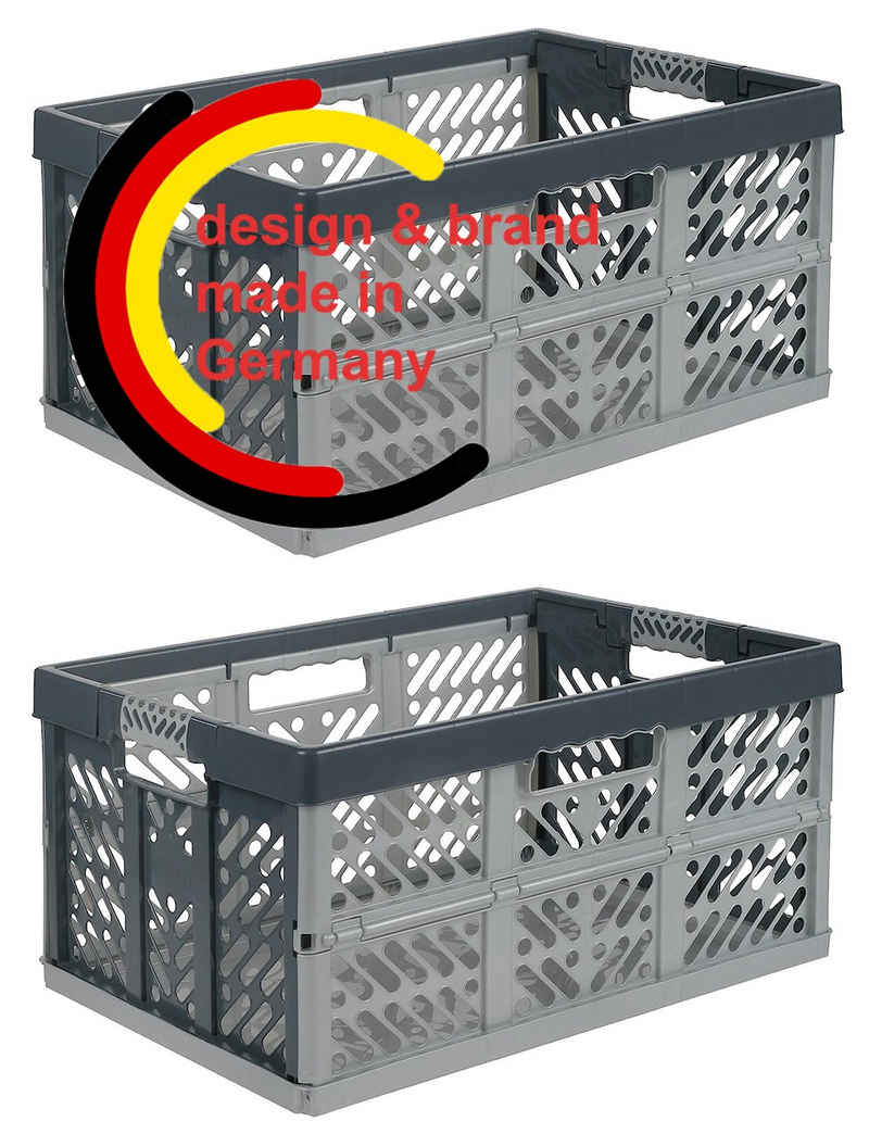 KiNDERWELT Klappbox 2er Set : Klappbox silber/ grau 45 L Faltbox bis 50 kg, aus hochwertigem Kunststoff