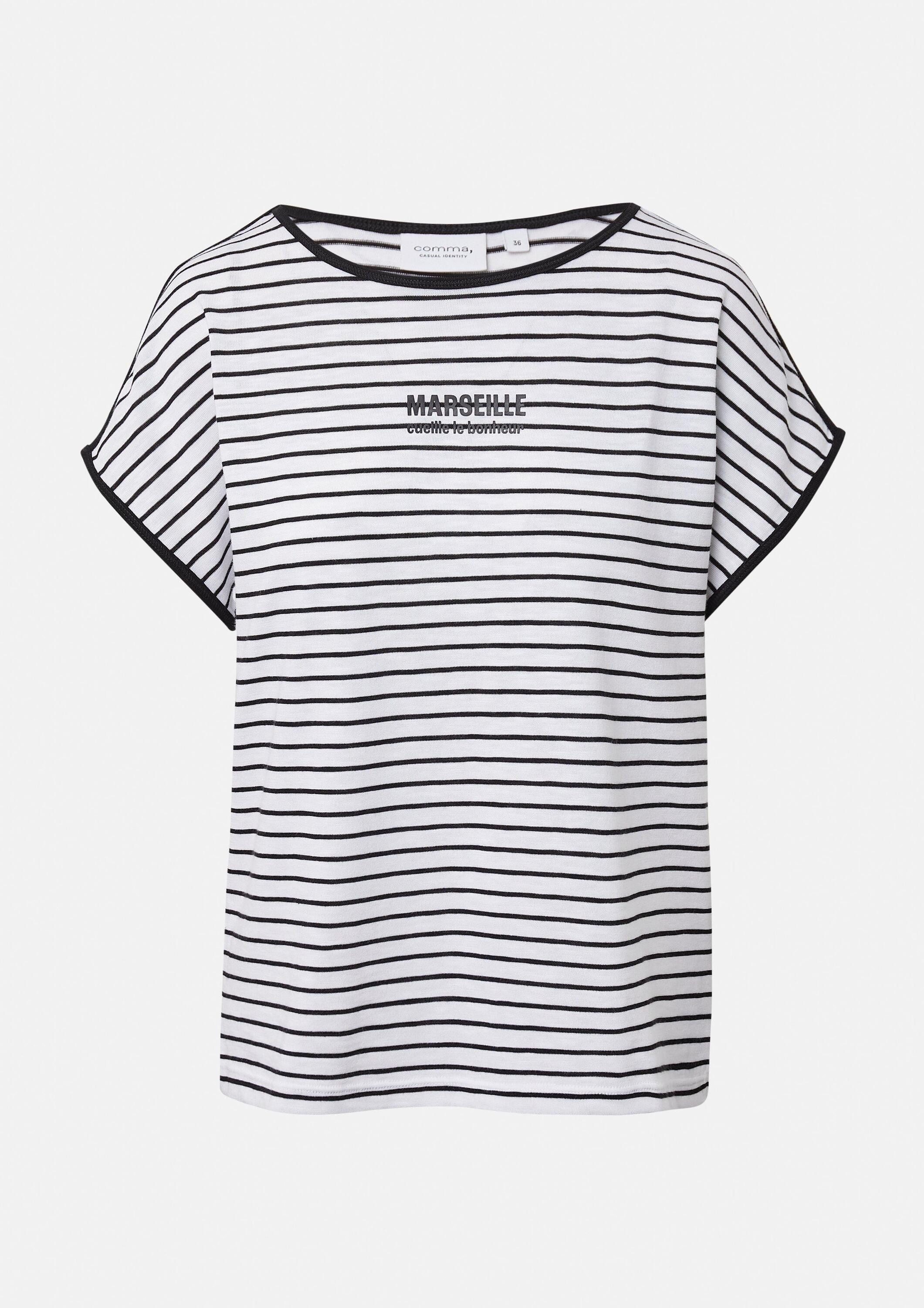 comma Kurzarmshirt T-Shirt Gestreiftes T-Shirt aus Baumwollmix