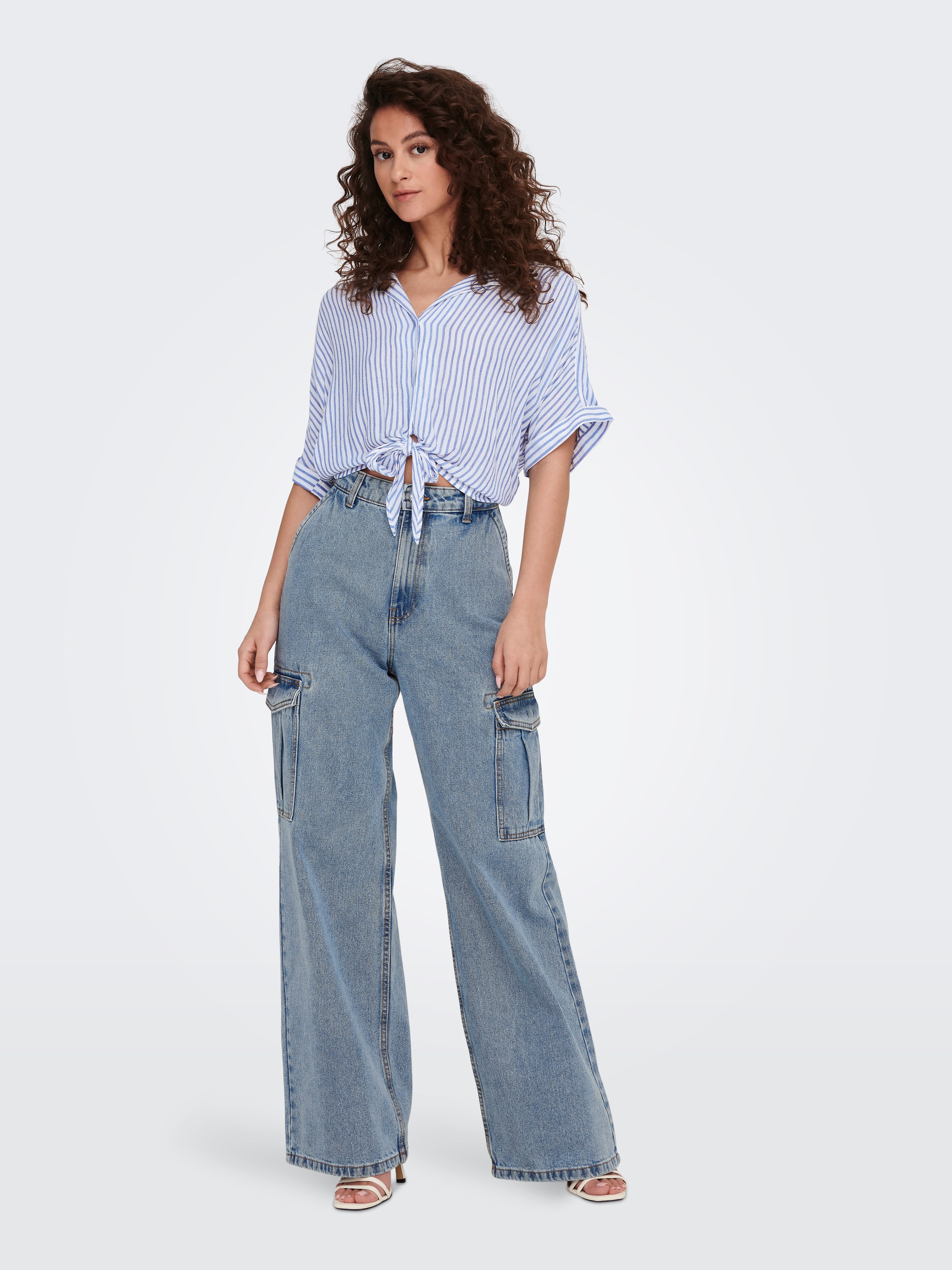 ONLY Kurzarmbluse ONLPAULA LIFE S/S TIE SHIRT WVN NOOS Viskose, regular fit