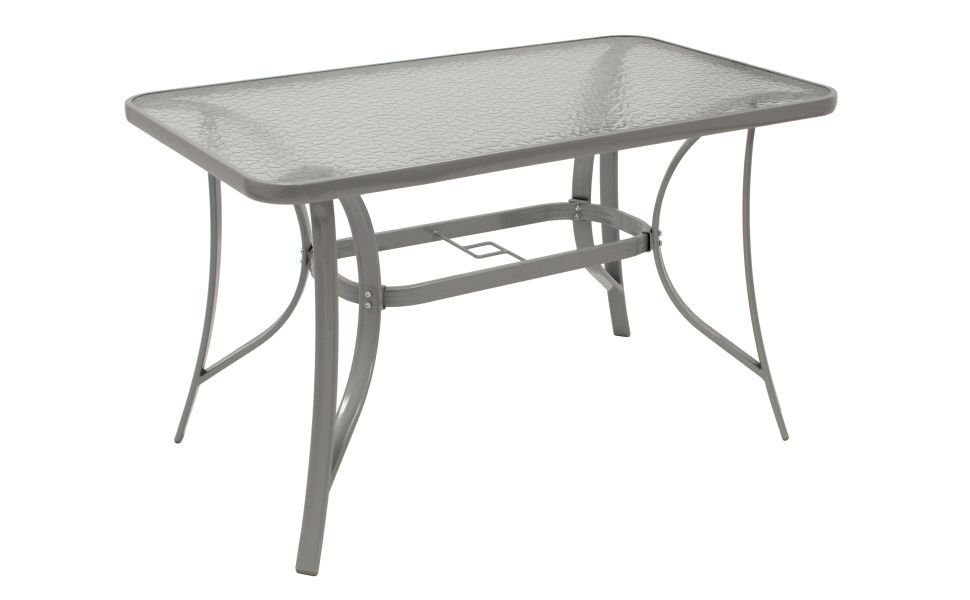 DEGAMO silbergrau, Gartentisch Tischplatte 70x120cm, Sicherheitsglas Metall (1-St), Gestell FLORENZ