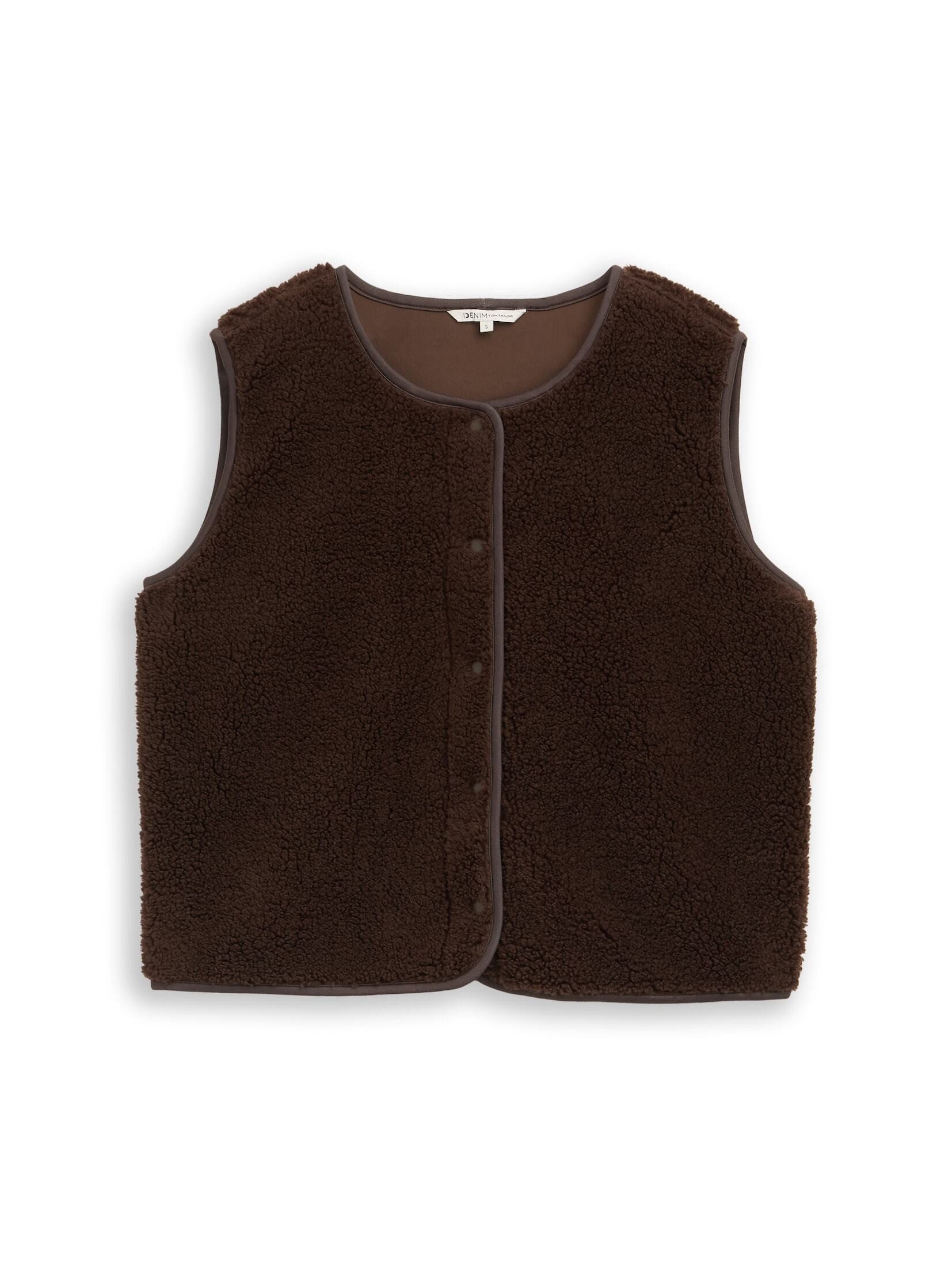 TOM TAILOR Denim Sweatjacke Strick & Sweatshirts Teddy Weste mit Druckknopfleiste – Bild 2 von 5