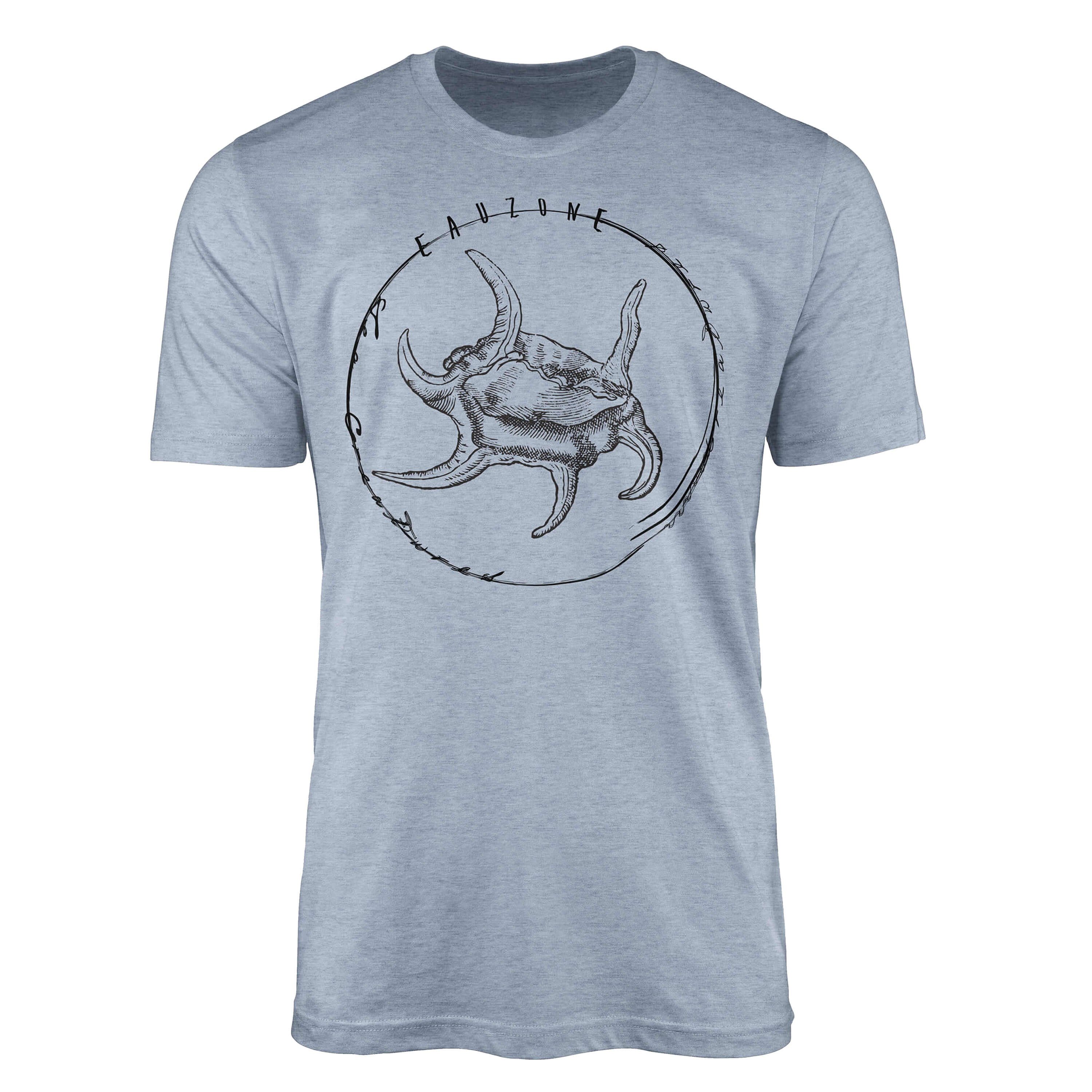Sinus Art T-Shirt T-Shirt Tiefsee Fische - Serie: Sea Creatures, feine Struktur und sportlicher Schnitt / Sea 050 Stonewash Denim