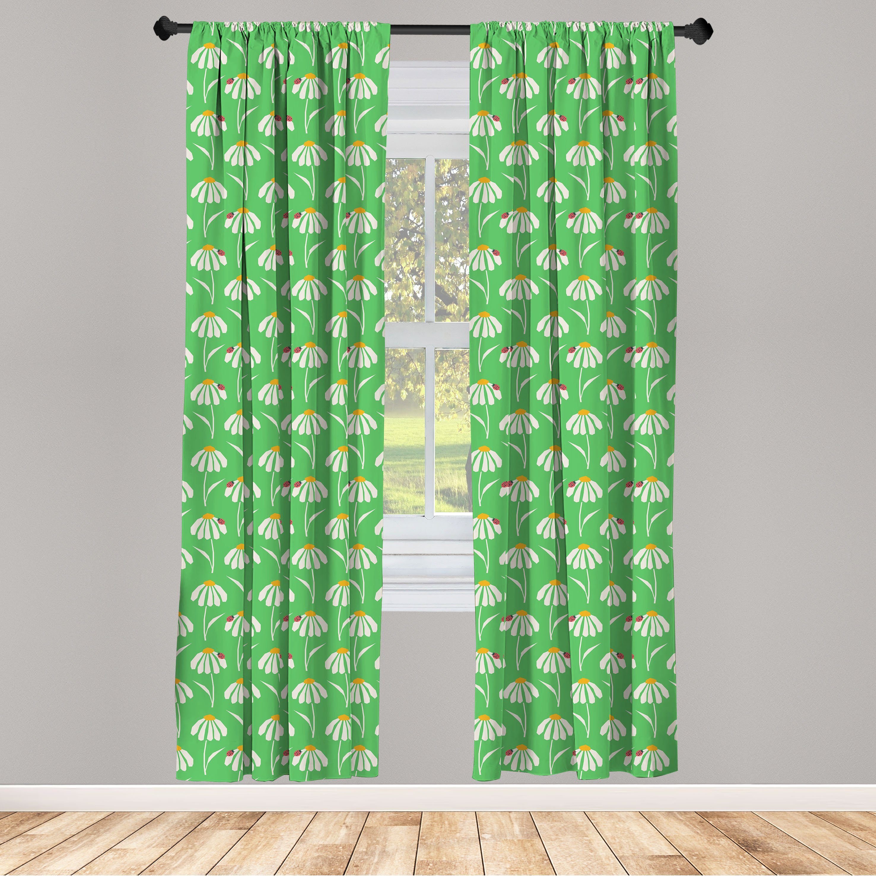 Gardine Vorhang für Wohnzimmer Schlafzimmer Dekor, Abakuhaus, Microfaser, Englischer Garten Gänseblümchen-Marienkäfer