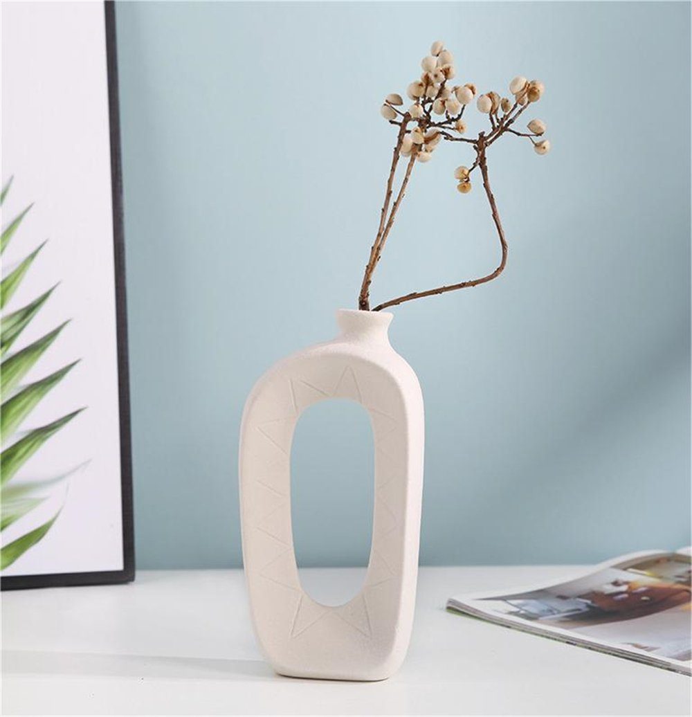 Rouemi Dekovase Keramische Vase, unregelmäßige Ornament dekoratives weiß-C Dekovase,Zuhause