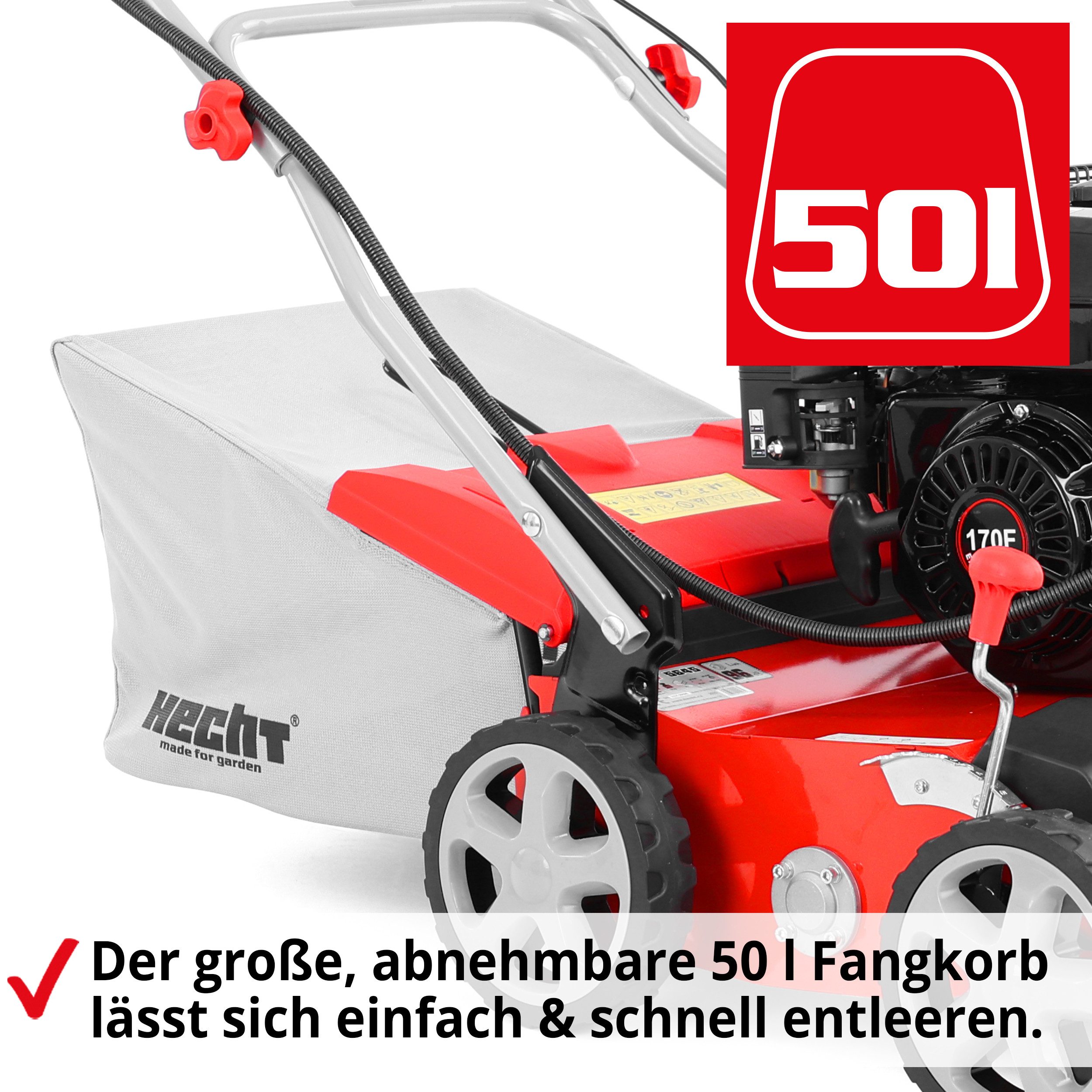 Hecht Benzin-Vertikutierer / Lüfter 5645 2in1 Rasenlüfter, 40 cm Arbeitsbreite, 5,8 PS, 15 Messer, 26 Federkrallen