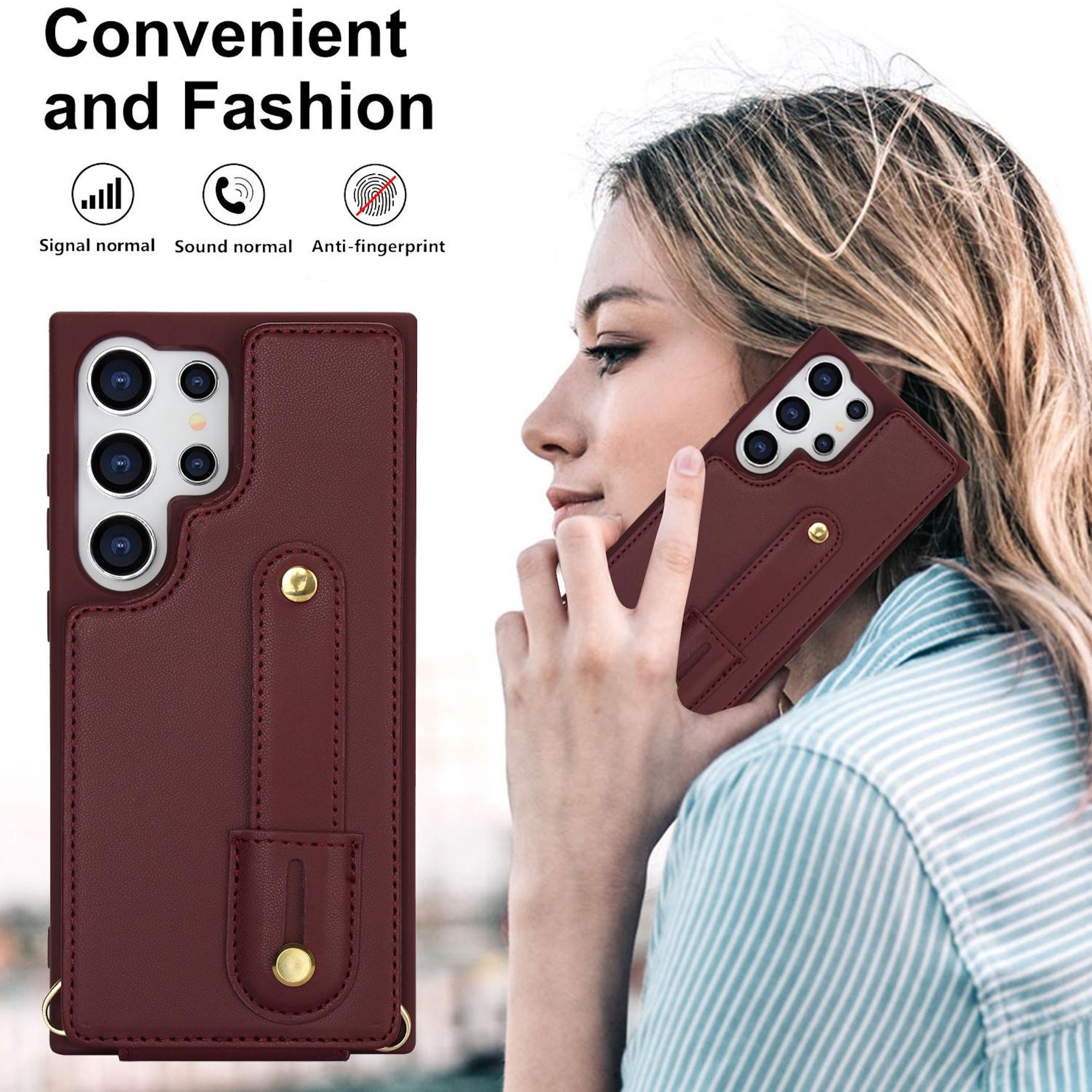Wigento Handyhülle Fliphülle für Samsung Galaxy S26 Plus Kartenfach Umhängeband Weinrot 6,7 Zoll, Kartenfächer, Handband, Umhängeband