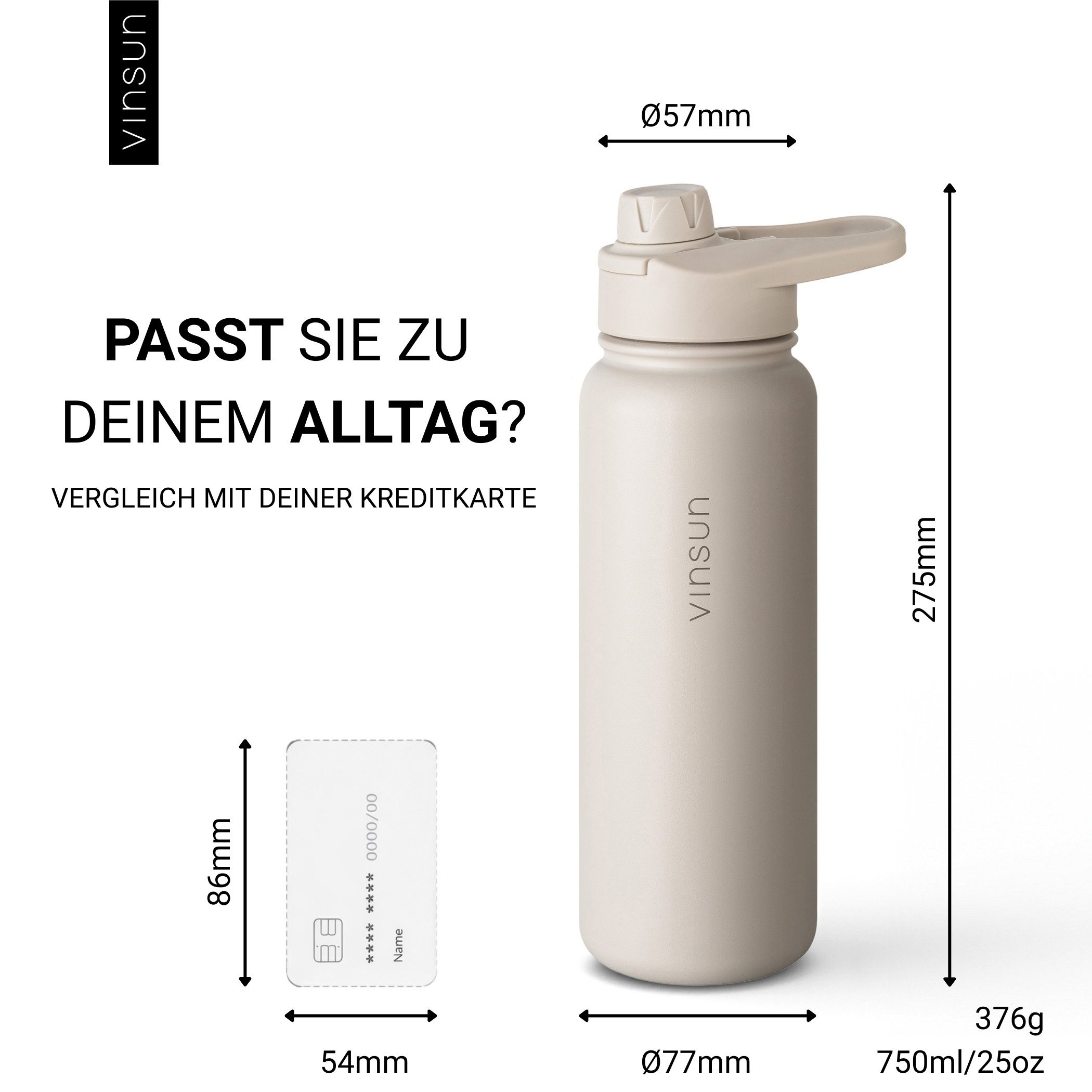 Vinsun Isolierflasche Edelstahl Trinkflasche 750ml Strohhalm - 2 Deckel Thermoflasche, BPA frei, doppelwandig, auslaufsicher, bruchsicher, geruchsneutral – Bild 4 von 5