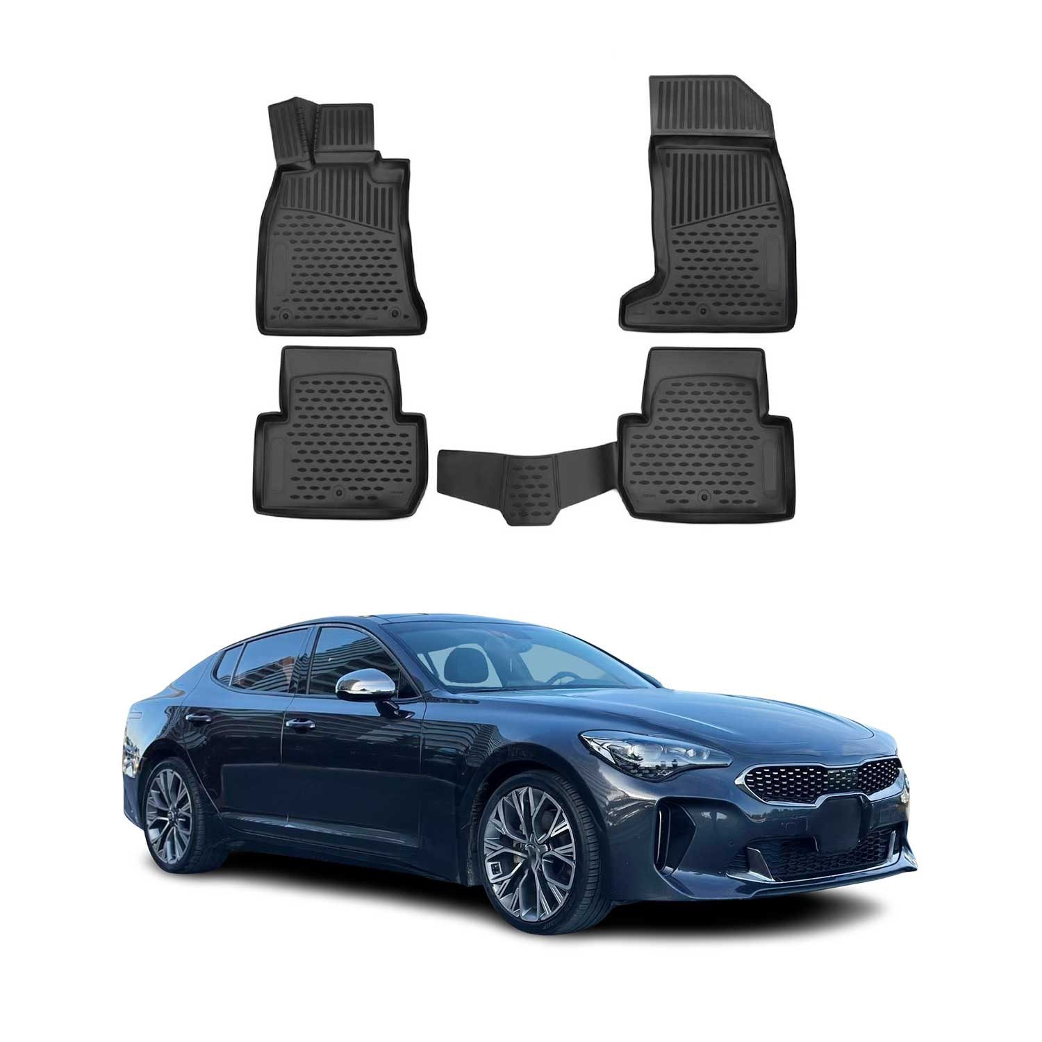 OMAC Auto-Fußmatten für Kia Stinger 2017-2021 Schwarz 4 tlg TPE (4 St), für Kia Stinger 2017-2021 Kia Stinger 2017-2021, Antirutsch,Wasserfest,Einfache Installation