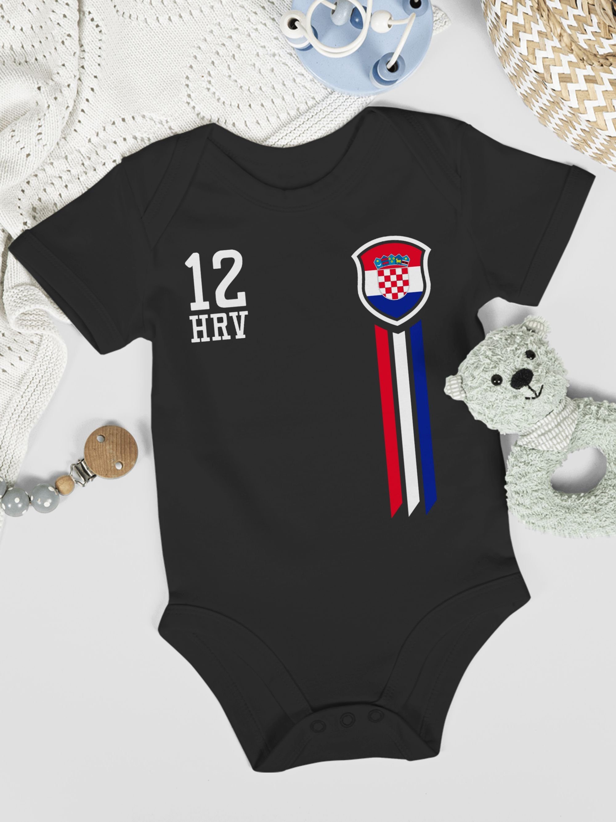 Kroatien Fan-Shirt 2024 Baby 12. 1 EM Shirtbody Schwarz Fussball Shirtracer Mann