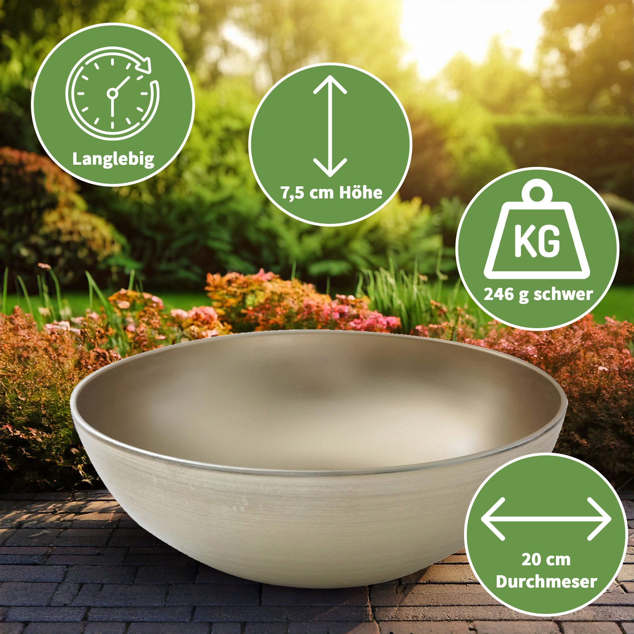 matches21 HOME & HOBBY Blumentopf Runde bauchige 20 cm Pflanzschale für draussen, champagner beige (2 St), Wetterfeste Blumen-Schale als moderne Gartendeko Grab – Bild 2 von 5