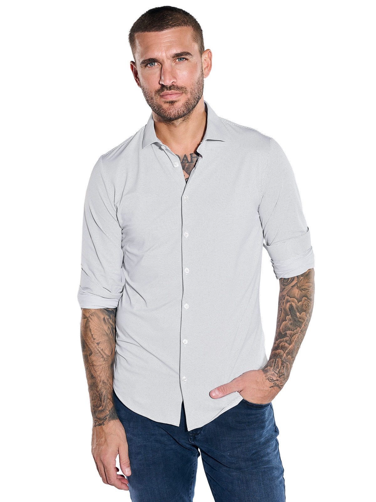 emilio adani Langarmhemd Herren Innovatives Funktionshemd, Silbergrau