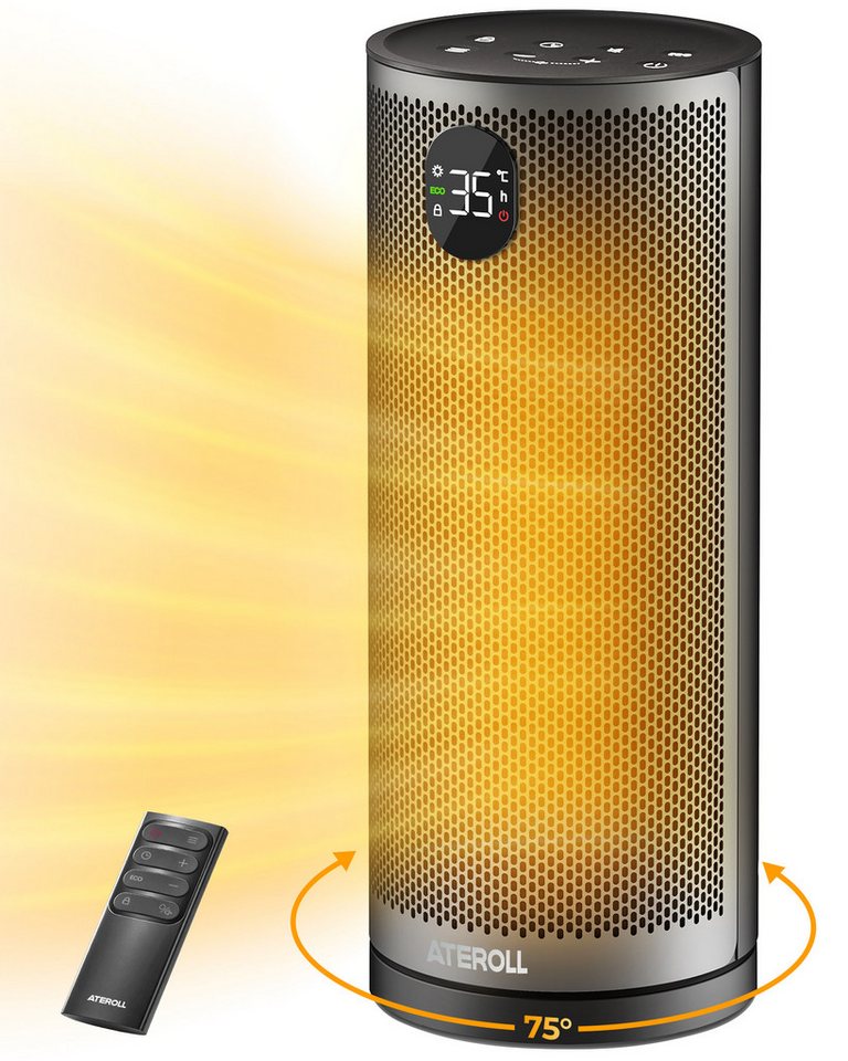 ATEROLL Keramikheizlüfter energiesparendes Heizgerät, leise, 4 Modi, Fernbedienung & Timer, 2000W PTC Heizlüfter für Schlafzimmer, 75° Oszillation, GS-Zertifikat
