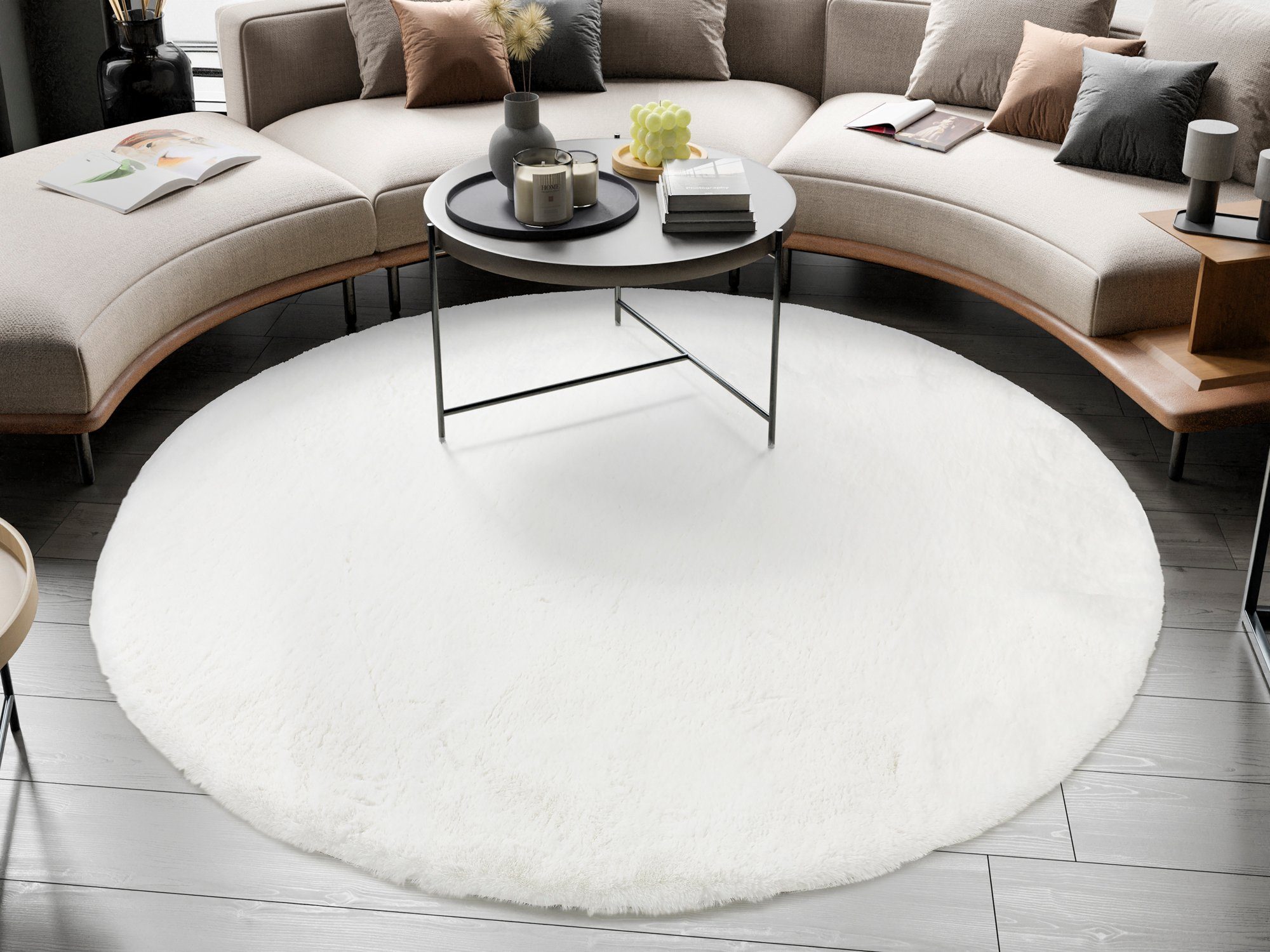 OCI DIE TEPPICHMARKE Hochflor-Teppich ROCKY SOFT, Fell Haptik, rund, Höhe: 35 mm, Kunstfell, weich, kuschelig, maschinell gewebt, Kaninchen Haptik – Bild 2 von 5