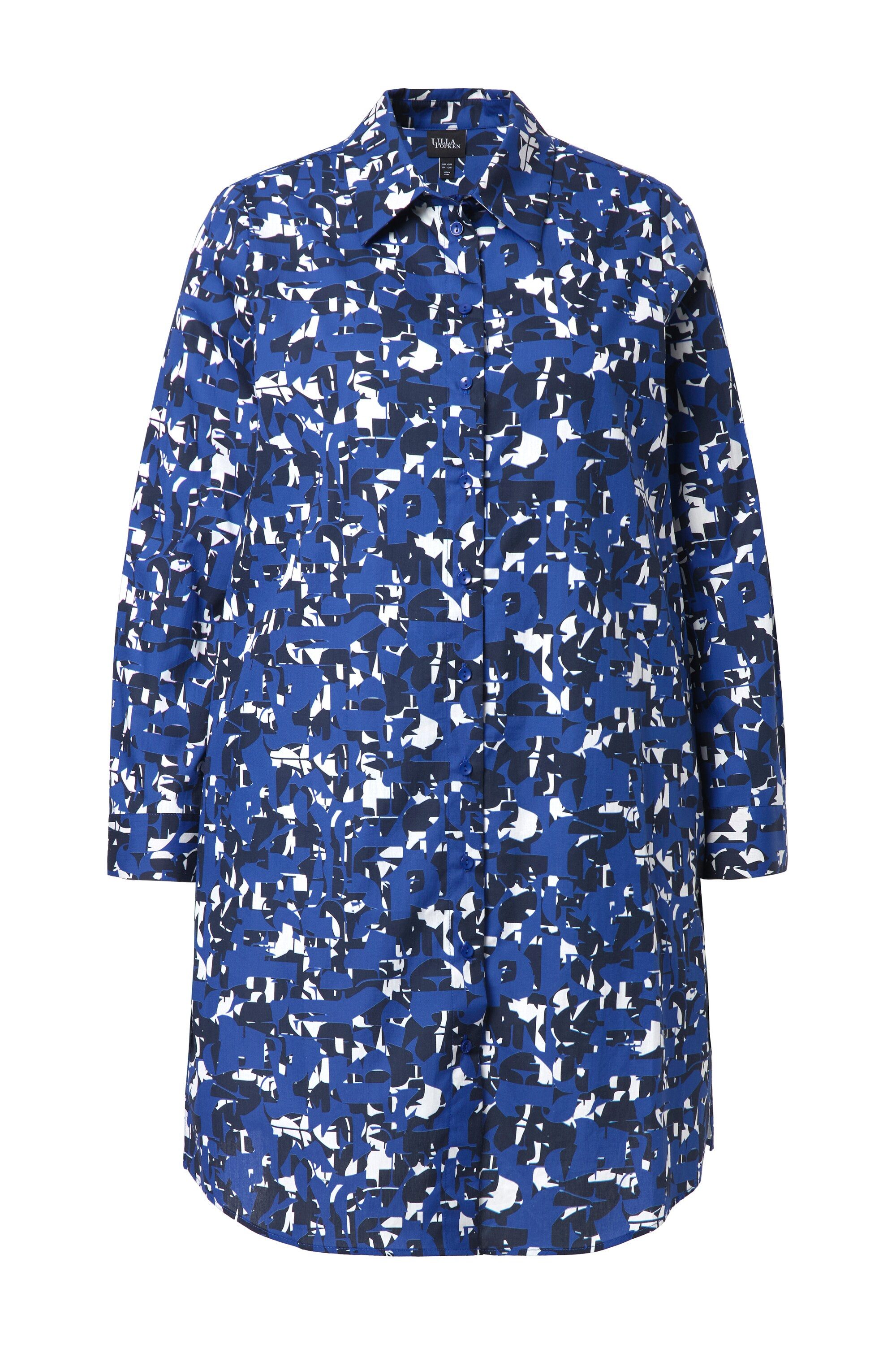Longbluse Longbluse Buchstaben A-Linie Hemdkragen Langarm