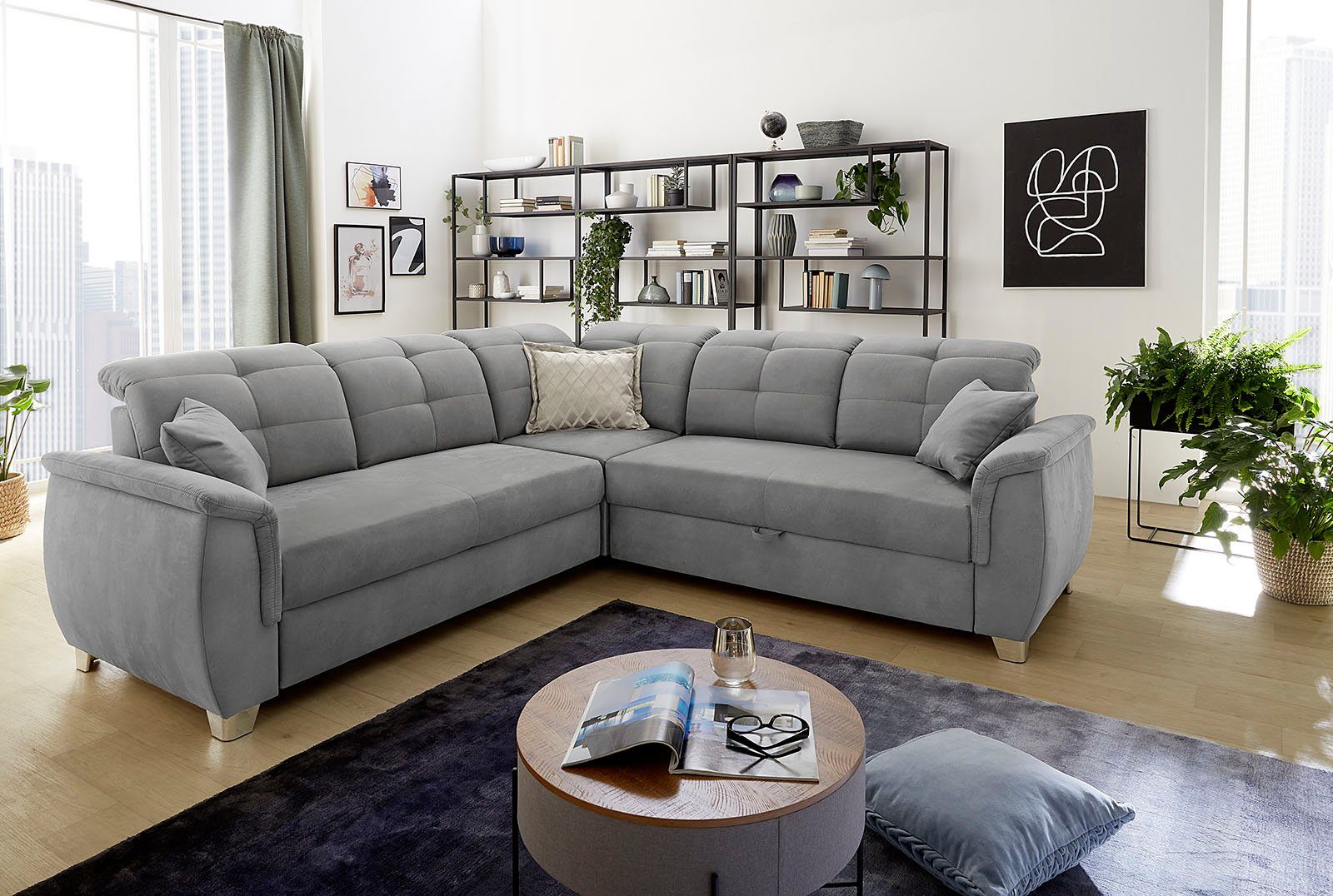 und Ecksofa | Udine, Gästebett- Relaxfunktion Gruppe grau Kopfteilen, Jockenhöfer 6 verstellbaren grau individuell,