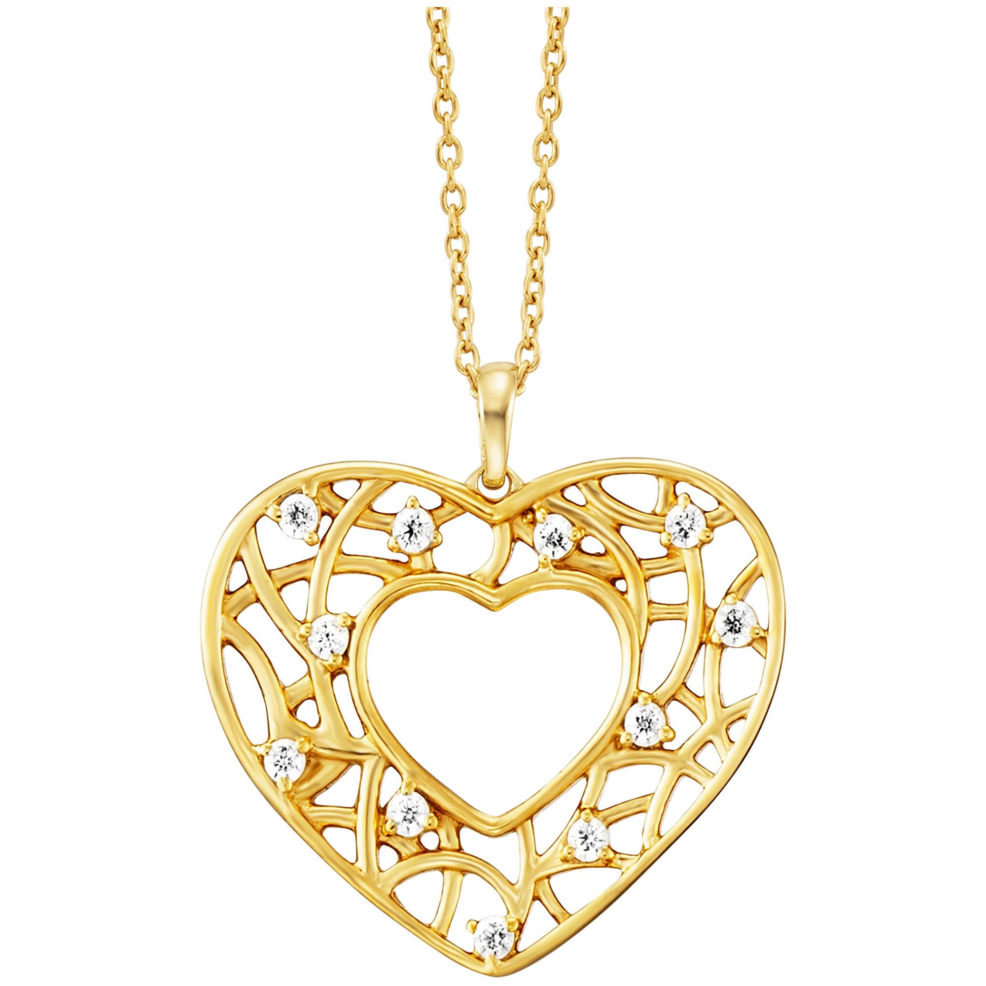 Kette mit Anhänger 925/- Sterling Silber vergoldet Herz 11 Zirkonia