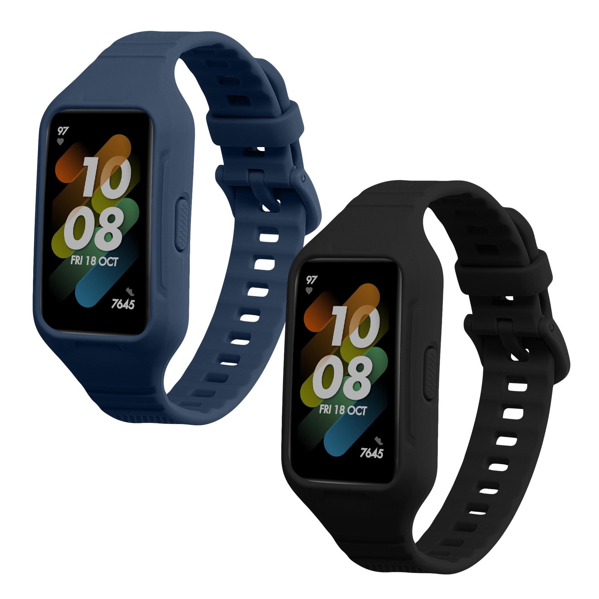 kwmobile 2x Uhrenarmband für Huawei Band 7 / Band 6 / Honor Band 6 Armband Smartwatch, 2-tlg., Fitnesstracker Band Set aus TPU Silikon - Ersatzarmband Smartwatch
