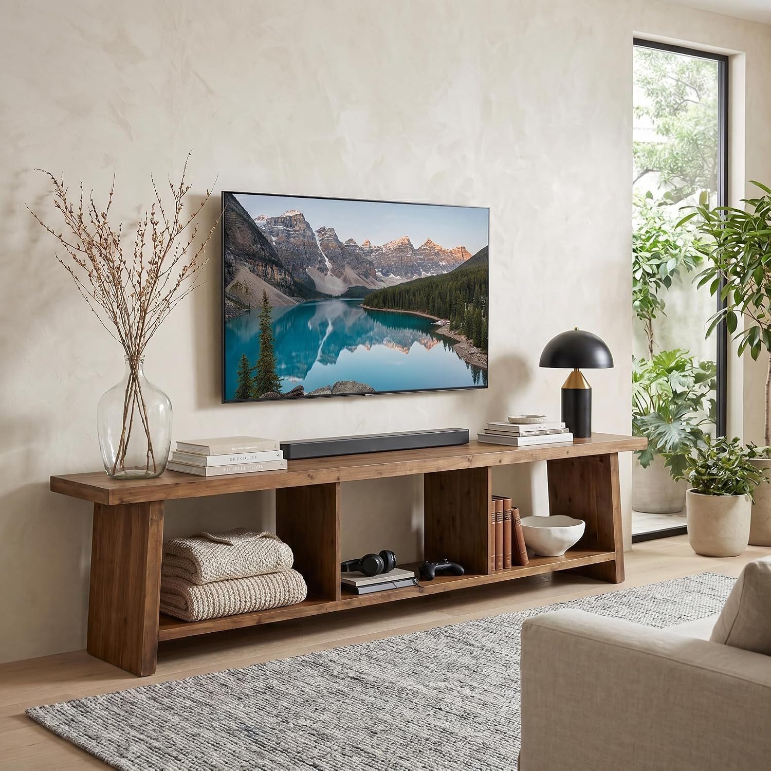 Tribesigns TV-Schrank Fernsehschrank 160 cm Landhausstil, für 65-75 Zoll, 3 offene Ablagen