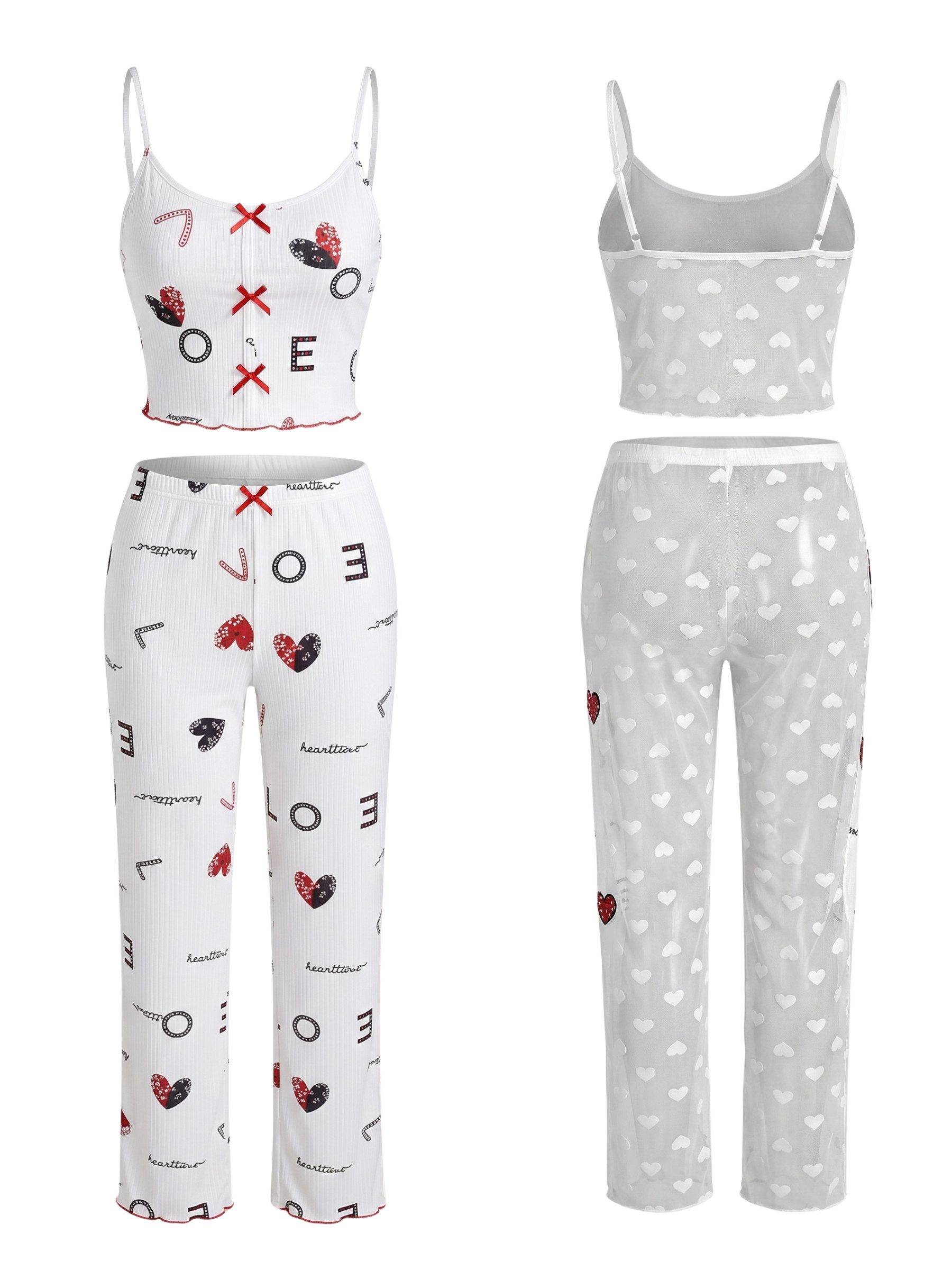 Elegant Love Hausanzug Transparenter Damen-Schlafanzug im Set – sexy Nachtwäsche aus Mesh (Set, 2 tlg., Cami-Top mit Spaghettiträgern & langer Hose) Loungewear-Set im Pyjama-Stil – bequem für Zuhause & Freizeit
